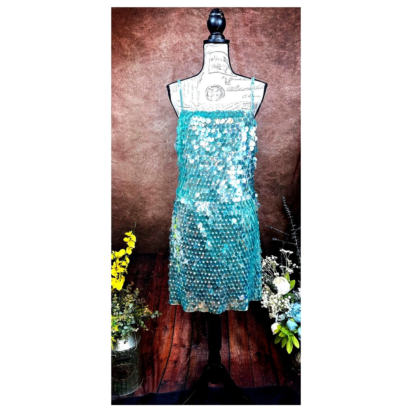 Other Mac Duggal Slim Strap Paillette Sequin Mini Dress Mint M Size M / US 6-8 / IT 42-44 - 8 Thumbnail