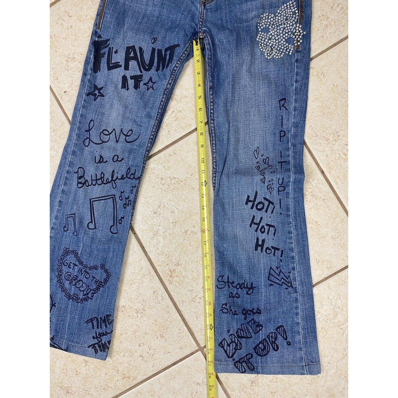 Other VTG Z Cavaricci Denim Jeans Rhinestones Graffiti Bootcut Size 25" / US 0 / IT 36 - 14 Thumbnail