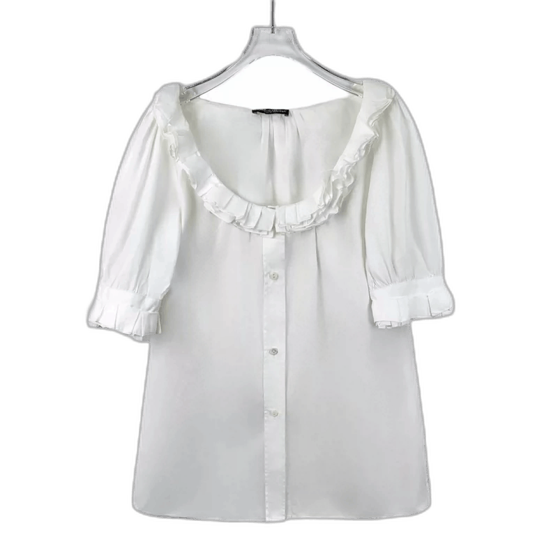 Dolce & Gabbana Dolce&Gabbana White Cotton Frill Short Sleeve Shirt Size XL / US 12-14 / IT 48-50 - 1 Thumbnail