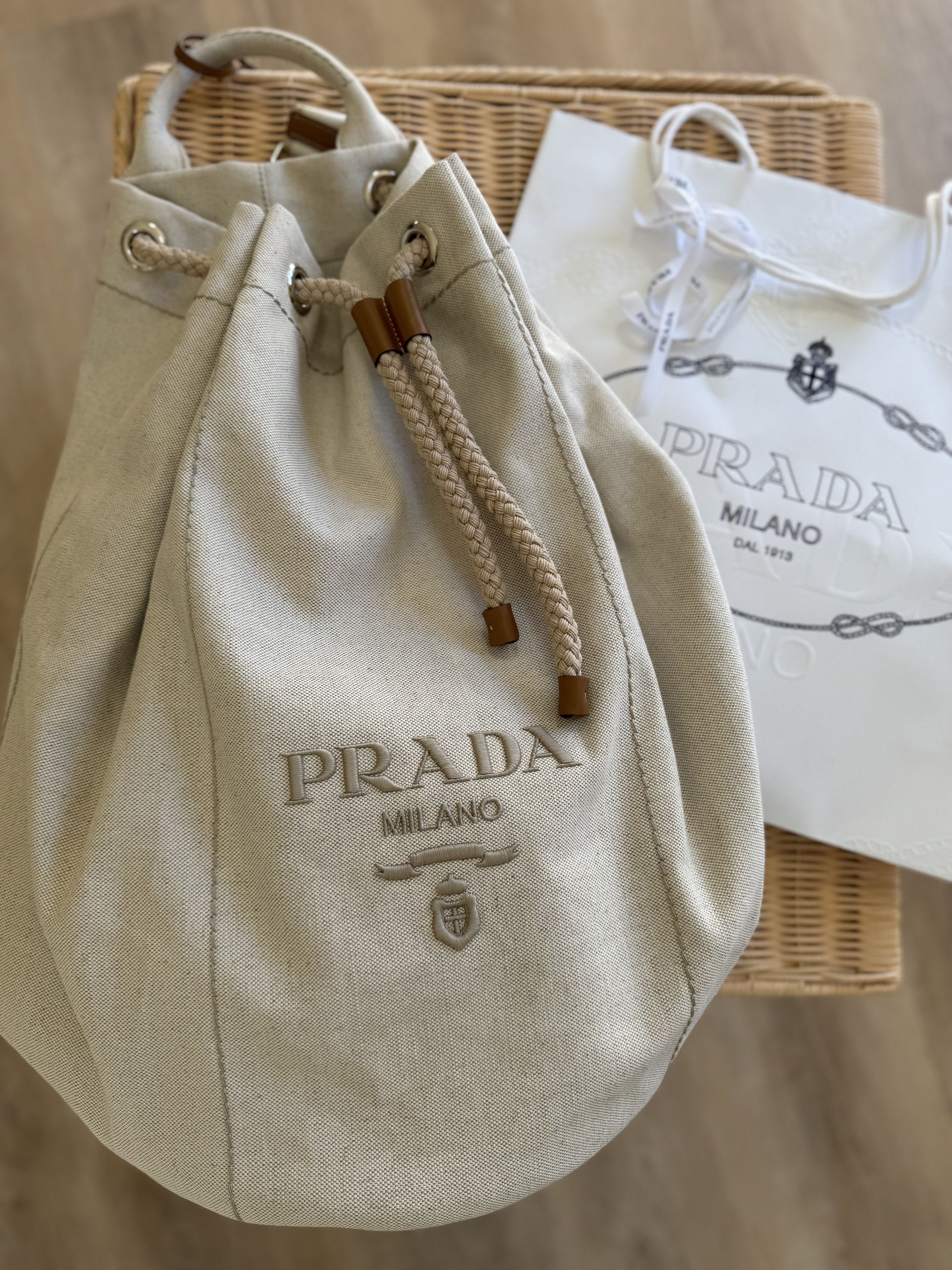 Prada Linen blend drawstring duffel bag