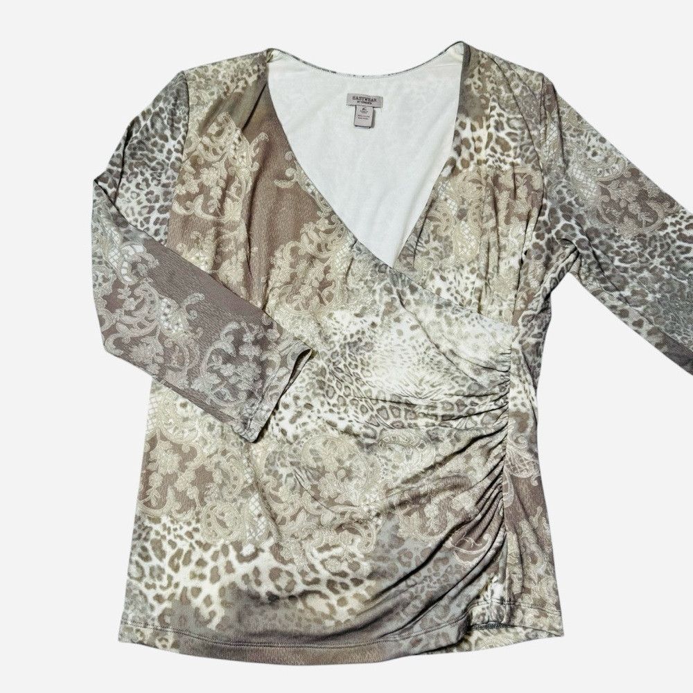 Chicos Easywear By Chico's Animal Print V-Neck Wrap Blouse Size 2 Size L / US 10 / IT 46 - 5 Thumbnail