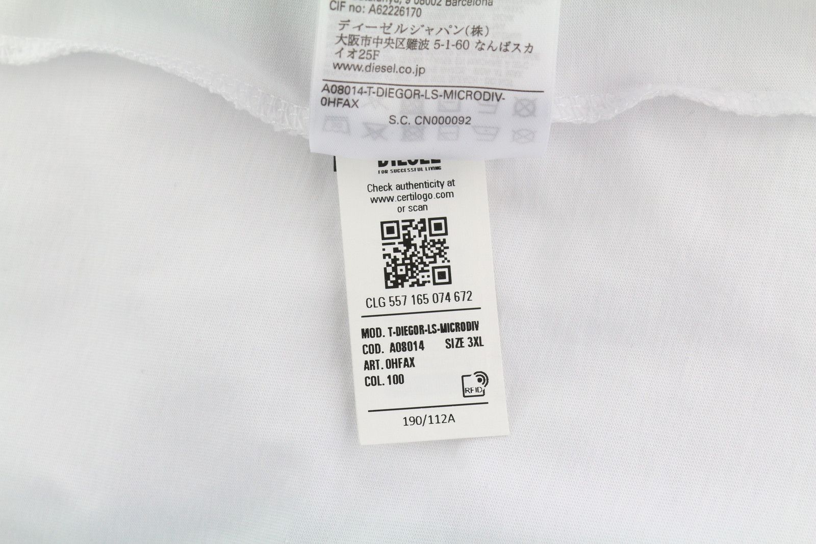 Diesel T-DIEGOR-LS-MICRODIV 3XL White Crew Neck 85118 Size US XXL / EU 58 / 5 - 11 Thumbnail