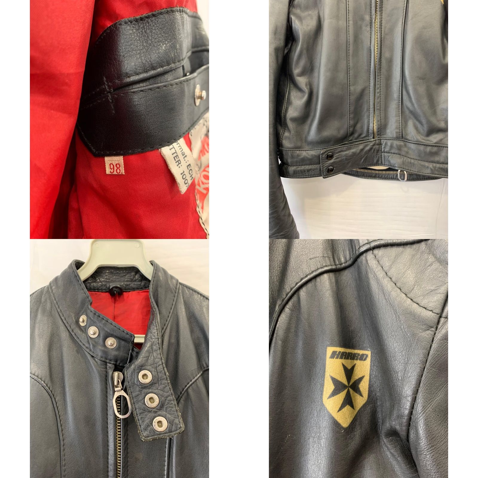 Harrods VINTAGE Harro Kombi Motorcycle Jacket Men M Leather Black Red Lining Cafe Racer #151 Size US M / EU 48-50 / 2 - 8 Thumbnail