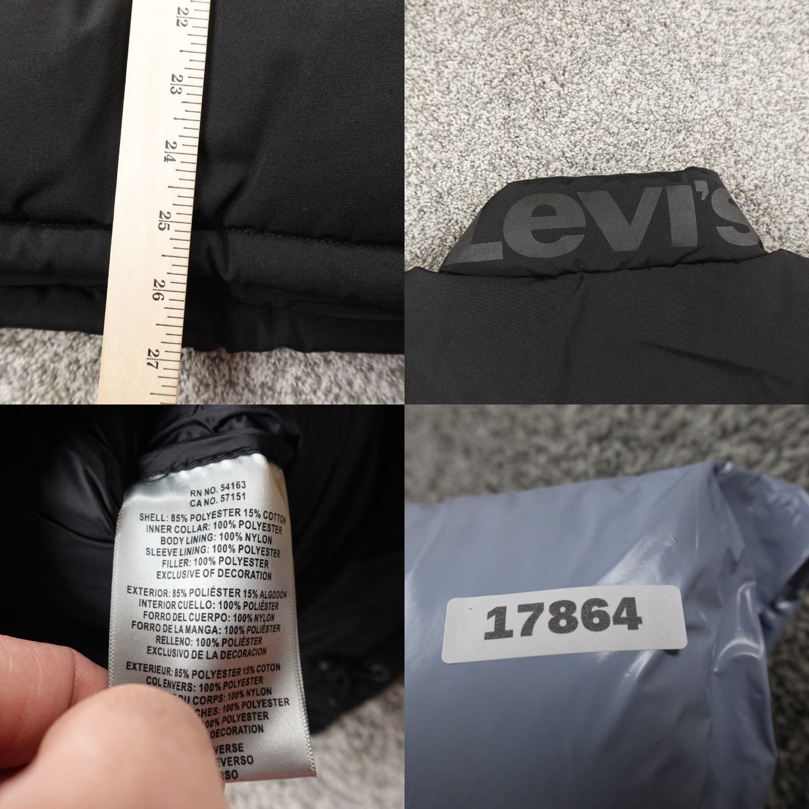 Levi's Levi's Jacket Mens M Black Quilted Puffer Coat Full Zip Insulated Windbreaker Size US M / EU 48-50 / 2 - 9 Thumbnail