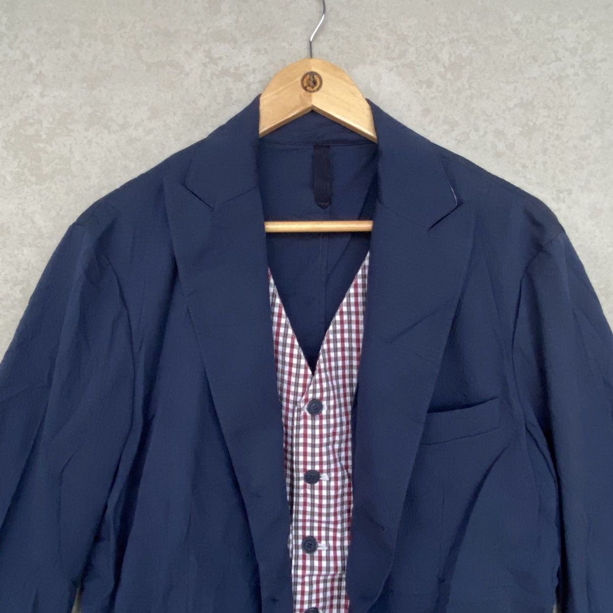 Other Vintage Navy Blue Blazer With Pink Checkered Lining Size L Size L / US 10 / IT 46 - 4 Thumbnail