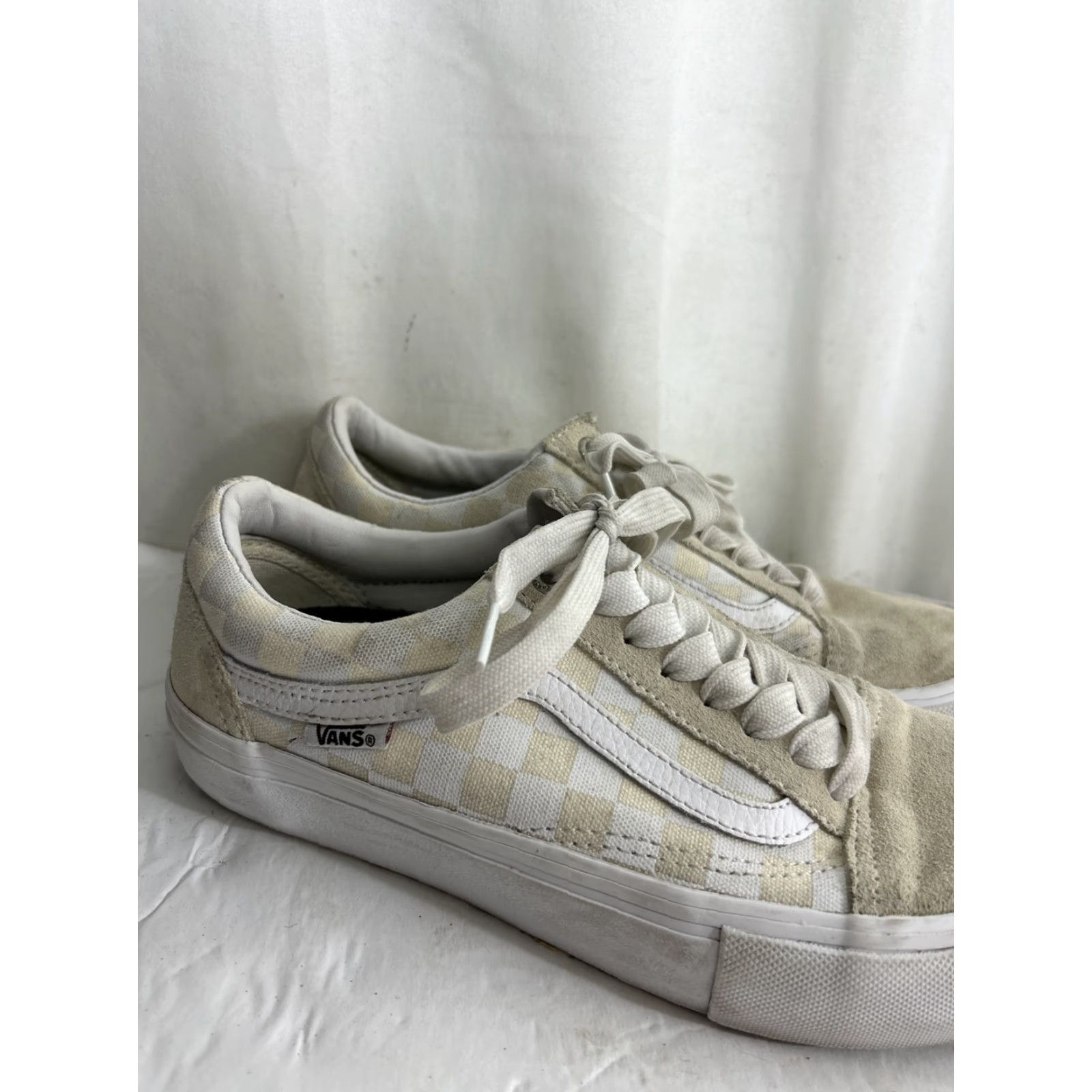Vans Vans Mens 7.5 Ultracush Pro Cream Low Lace Up Checkered Duracap Sneakers Shoes Old Skool Sneakers Ivory Men Adult Shoes Mens Size US 8 / EU 41 - 3 Thumbnail