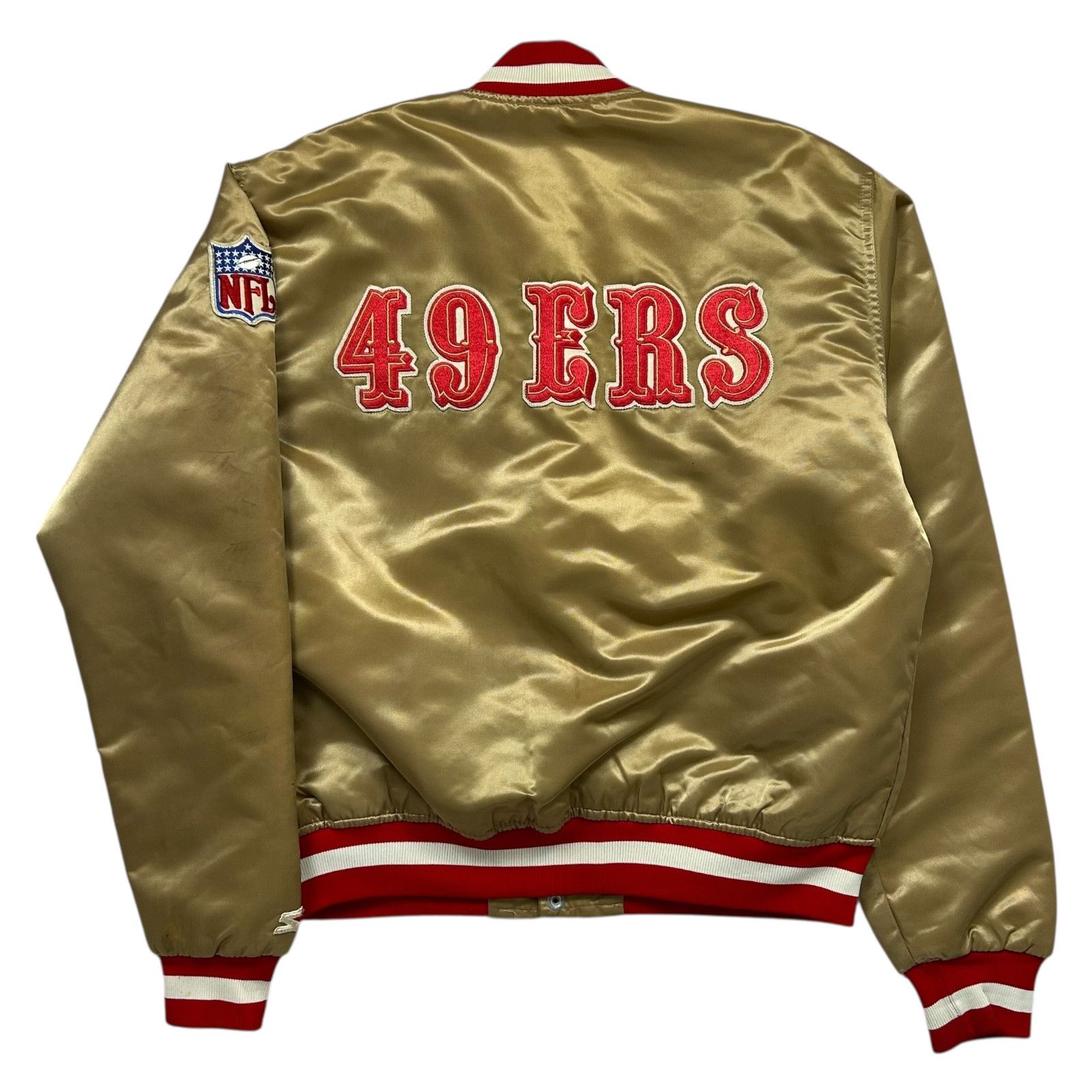 NFL × Starter × Vintage 90s SAN FRANCISCO 49ERS SATIN BOMBER JACKET SPELL OUT Size US L / EU 52-54 / 3 - 1 Thumbnail