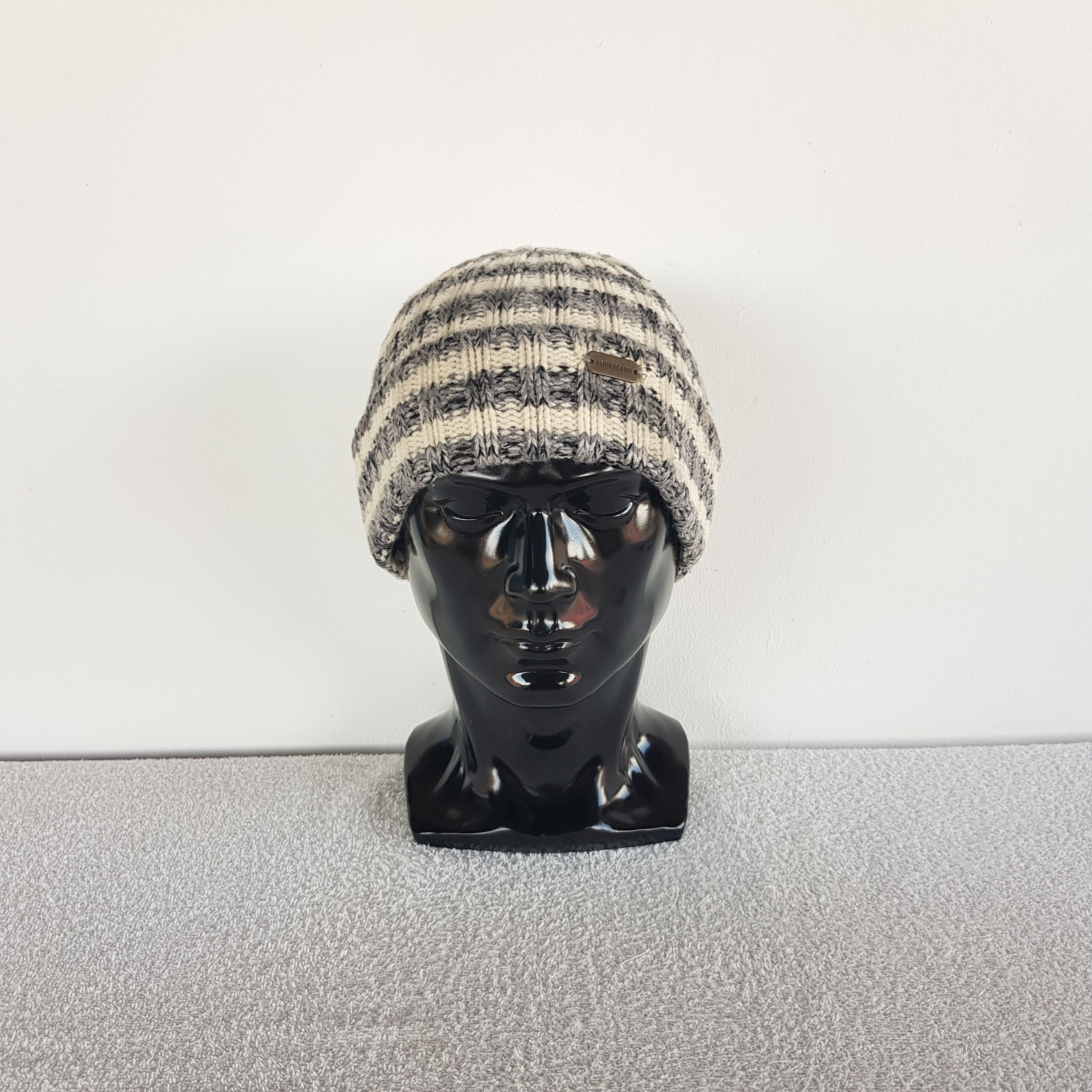 Homespun Knitwear Vintage Ampersanad Beanie Striped Ribbed Knit Snow Caps Hats Size ONE SIZE - 2 Thumbnail