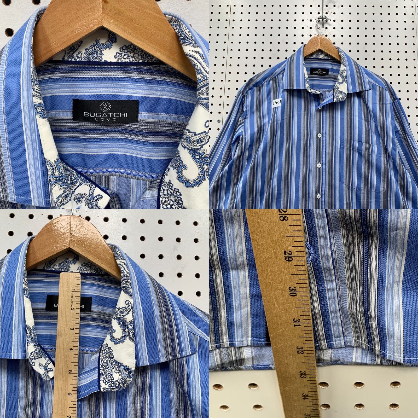 BUGATCHI Bugatchi Uomo Shirt Mens 2XL Blue Striped Long Sleeve Pocket Casual Button 26x33 Size US XXL / EU 58 / 5 - 9 Thumbnail