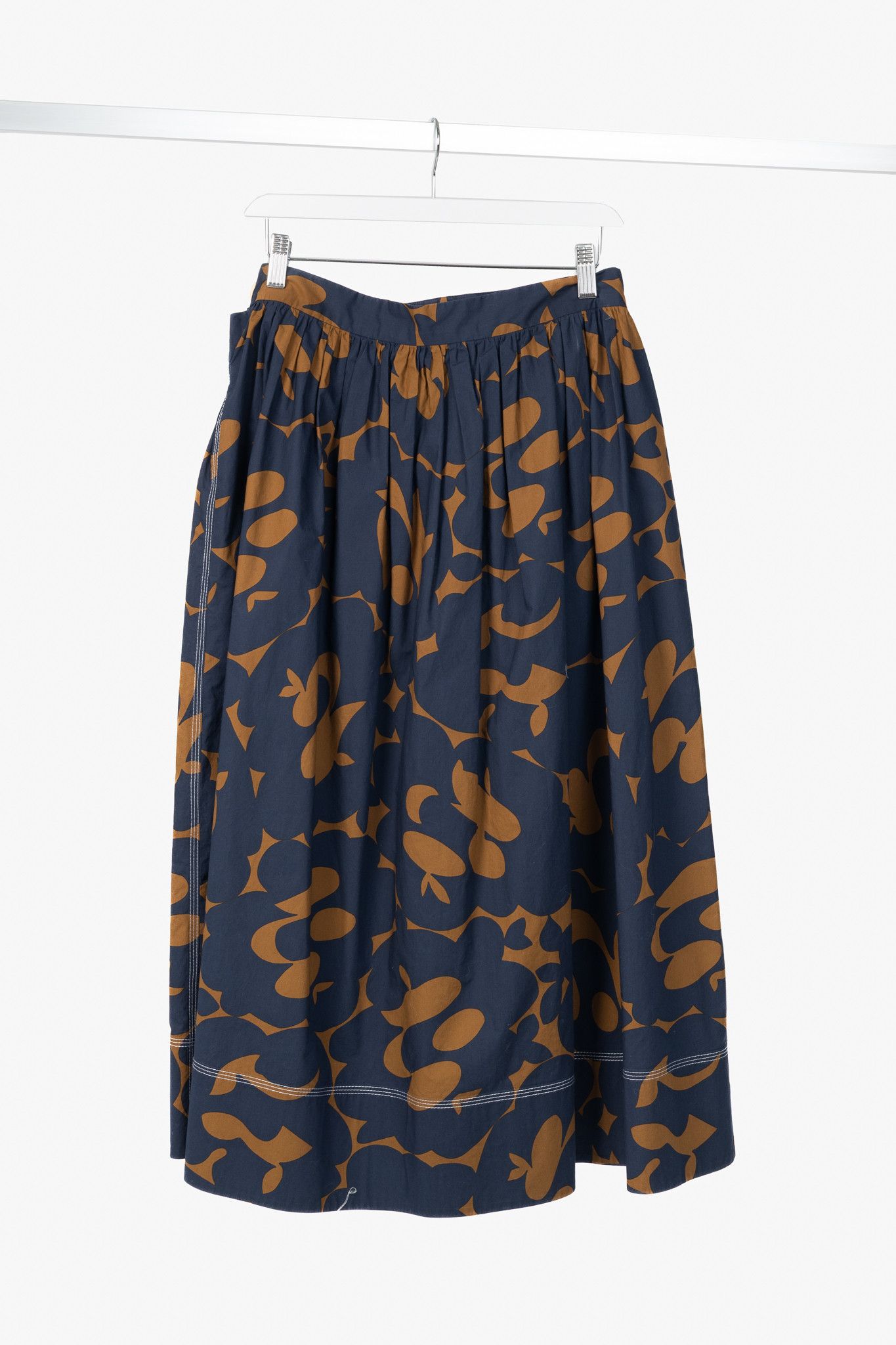 Marni Marni R/19 Belou-Print Cotton Poplin Gathered Midi Skirt Size 28" / US 6 / IT 42 - 1 Thumbnail