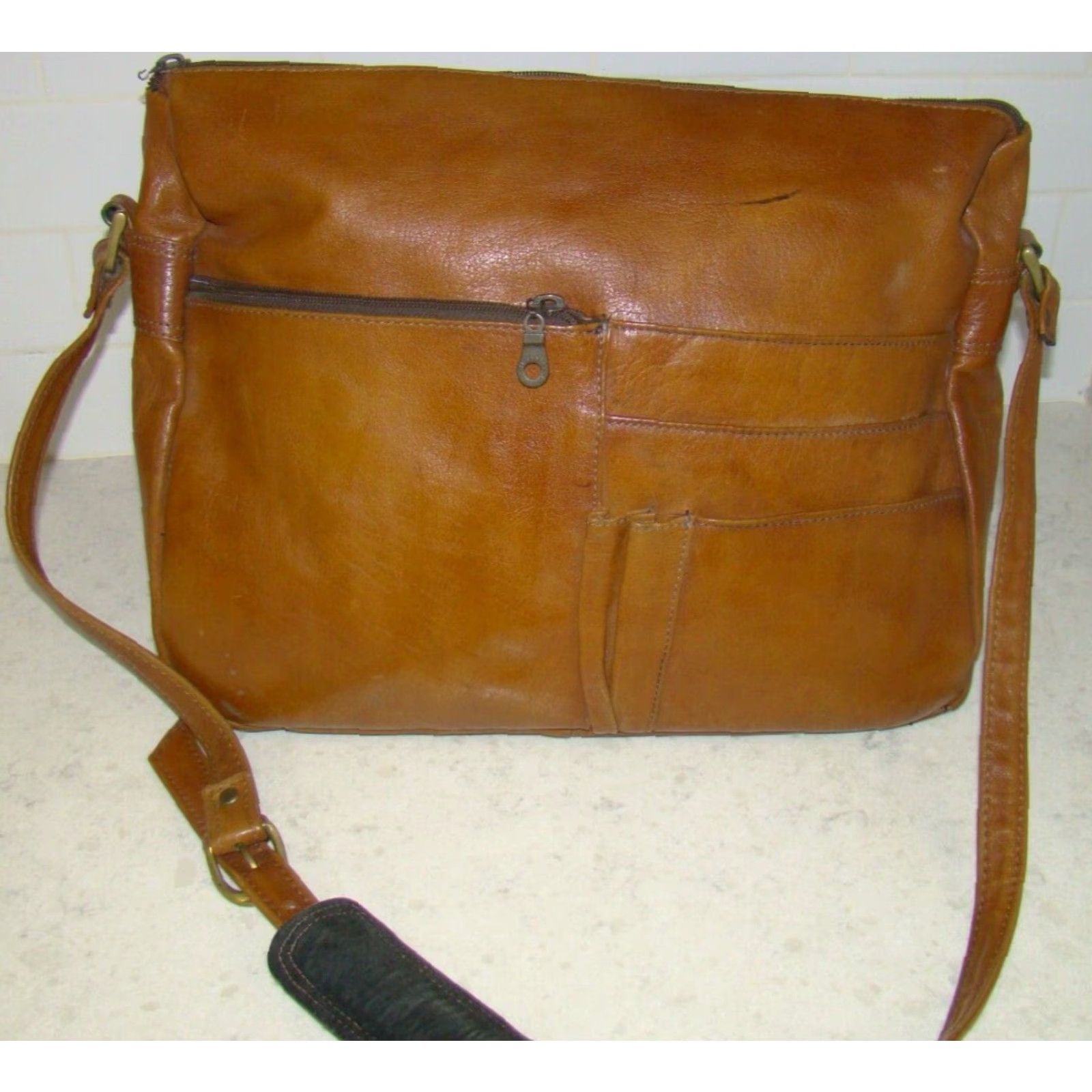 Vintage VINTAGE HiDESIGN Brown Leather Messenger Crossbody Bag Adjustable Shoulder Strap Unisex Adult 15"x12"x5" Brown Size ONE SIZE - 4 Thumbnail