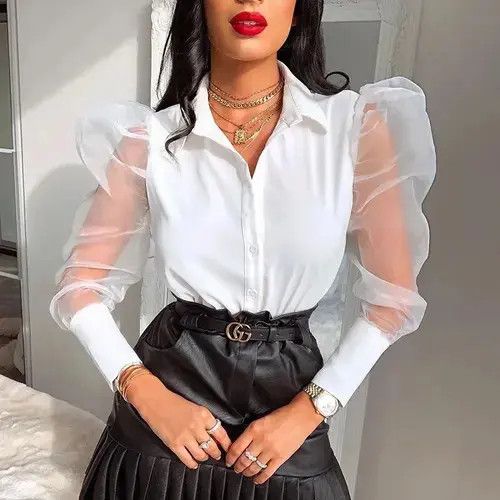 Japanese Brand × Vintage Womens Fashion Blouse Mesh Sheer Puff Sleeve Size ONE SIZE - 4 Thumbnail