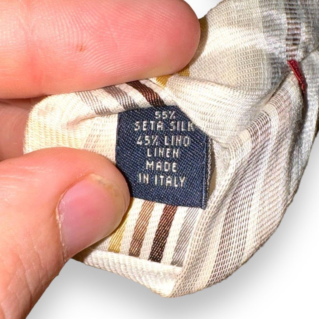 Luciano Barbera Luciano Barbera Tan Striped Handmade Silk & Linen Tie Size ONE SIZE - 6 Thumbnail
