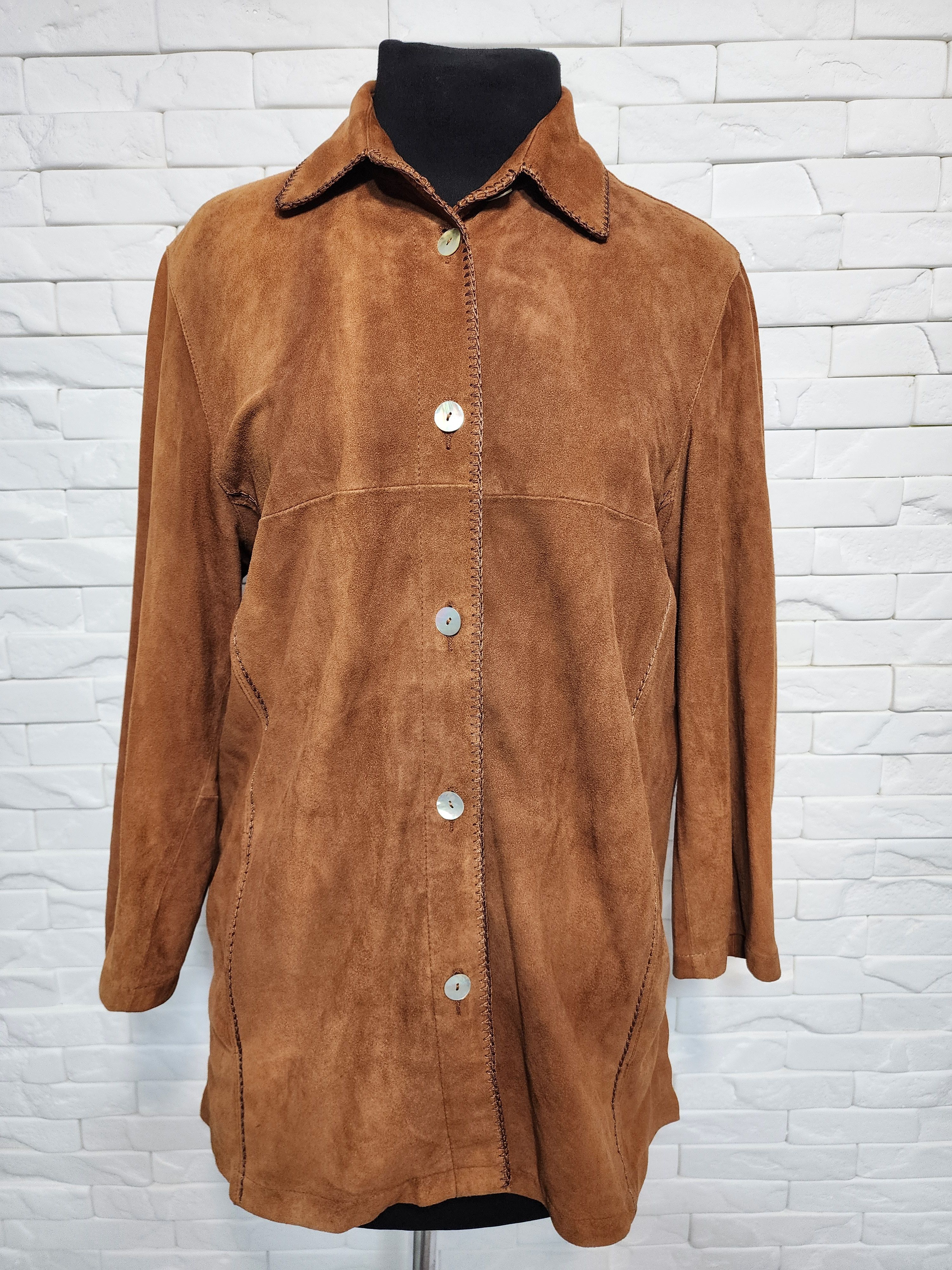 Genuine Leather Women's Suede Shirt: Brown Leather Simple Style Size XL / US 12-14 / IT 48-50 - 1 Thumbnail