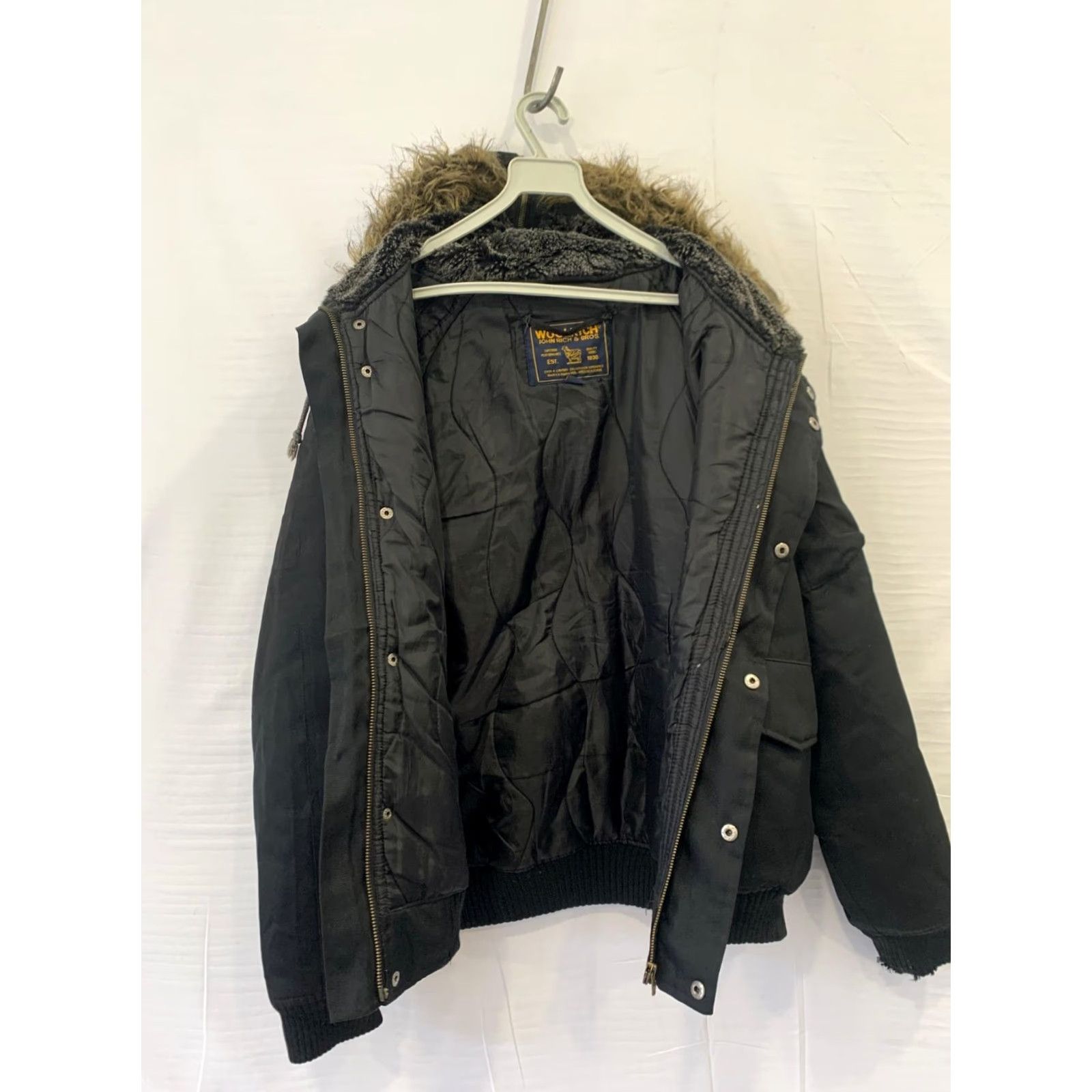 Vintage VINTAGE Woolrich John Rich & Bros Arctic Bomber Jacket Fur Hood Black L Mens Size L Coat Size US L / EU 52-54 / 3 - 7 Thumbnail