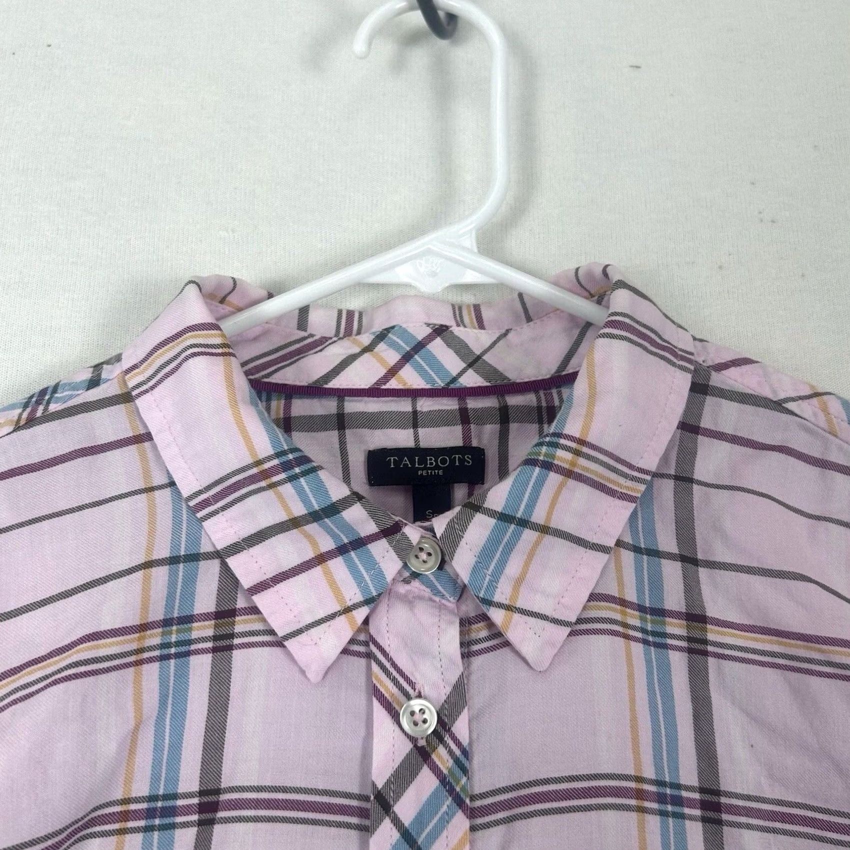 Talbots Talbots Shirt Plaid Pink Womens Petite Button-Up PS Casual Preppy 100% Cotton Long Sleeve Regular Button Collar Womens Size S / US 4 / IT 40 - 2 Thumbnail