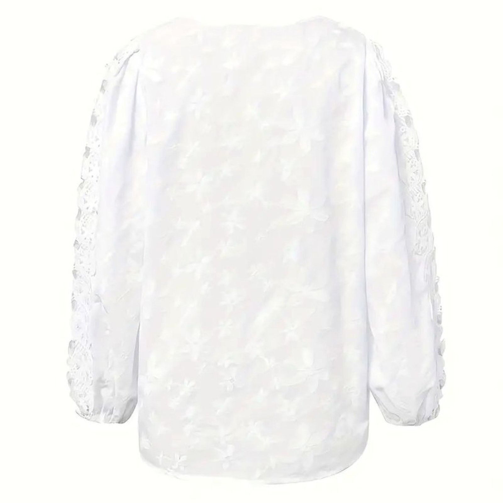 Other Contrast Lace Jacquard V Neck Blouse White Floral XXL (14) Size XL / US 12-14 / IT 48-50 - 5 Thumbnail