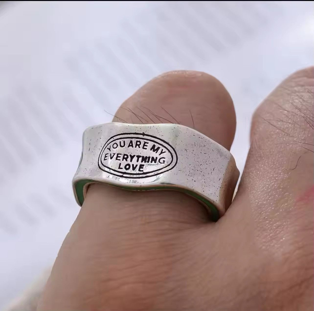 Other Letter Carving Green Stripe Retro Ring Size ONE SIZE - 3 Thumbnail