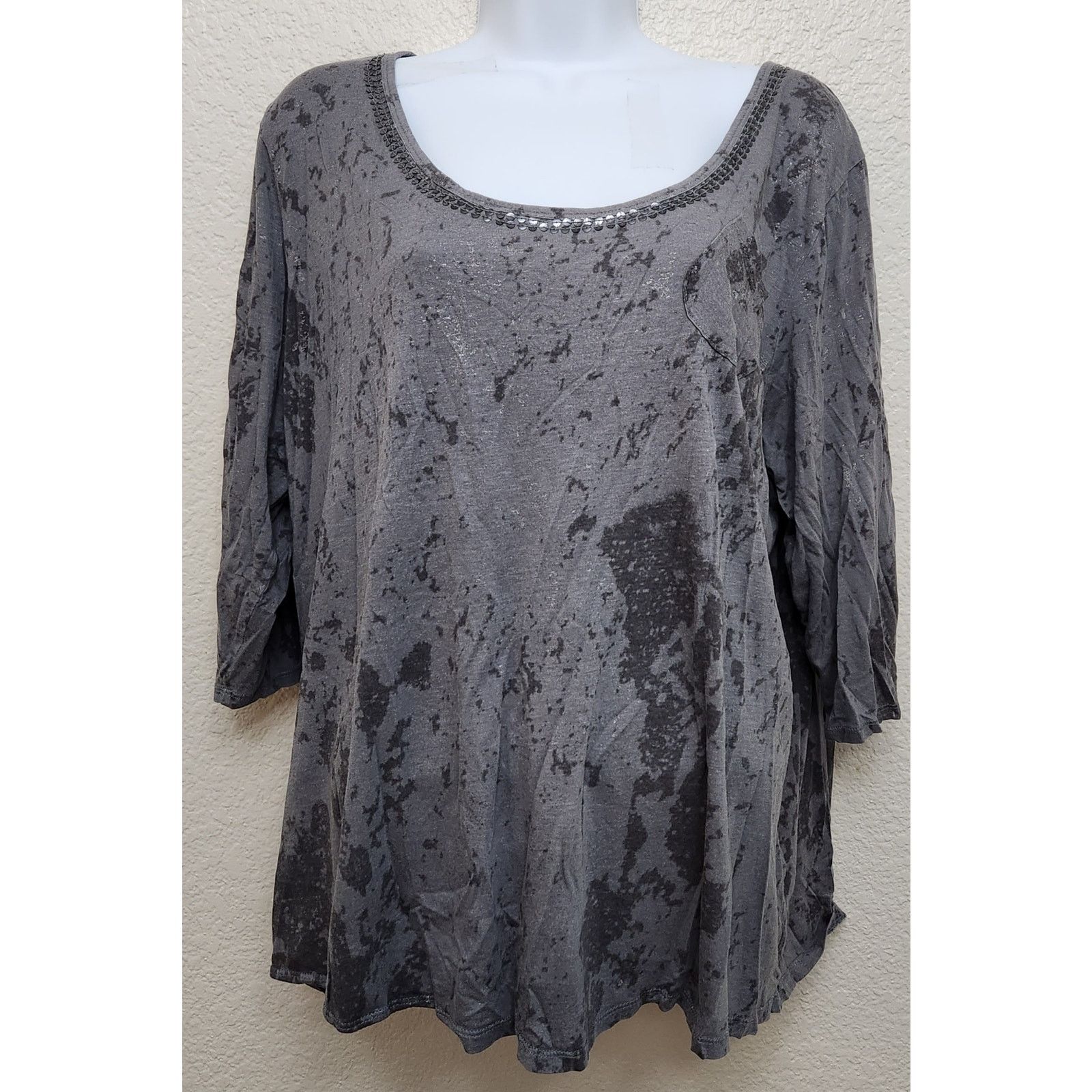 Other Tees 2 Please Avenue Gray Splatter Print Sequin Top 18 20 Size XL / US 12-14 / IT 48-50 - 1 Thumbnail