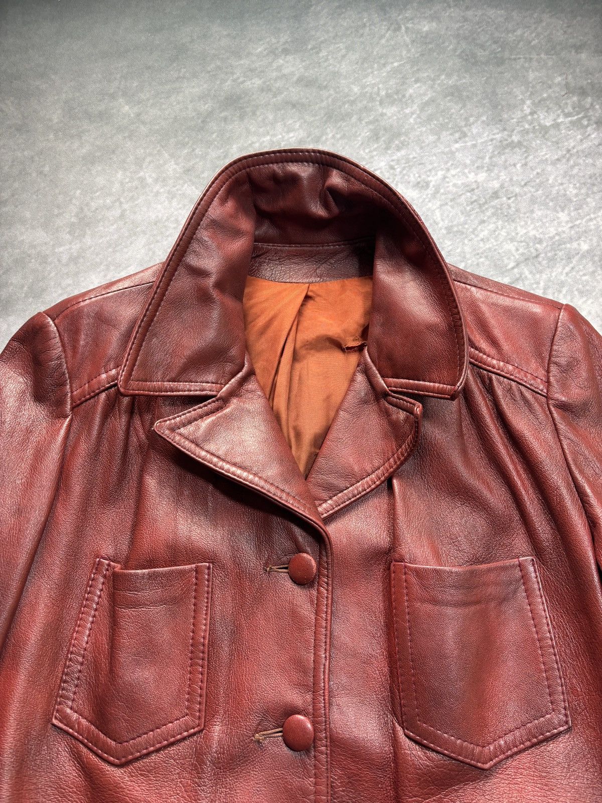 Vintage 70s Vintage Leather Jacket Belted Cropped Red Olympic Womens Size XXL / US 16-18 / IT 52-54 - 3 Thumbnail