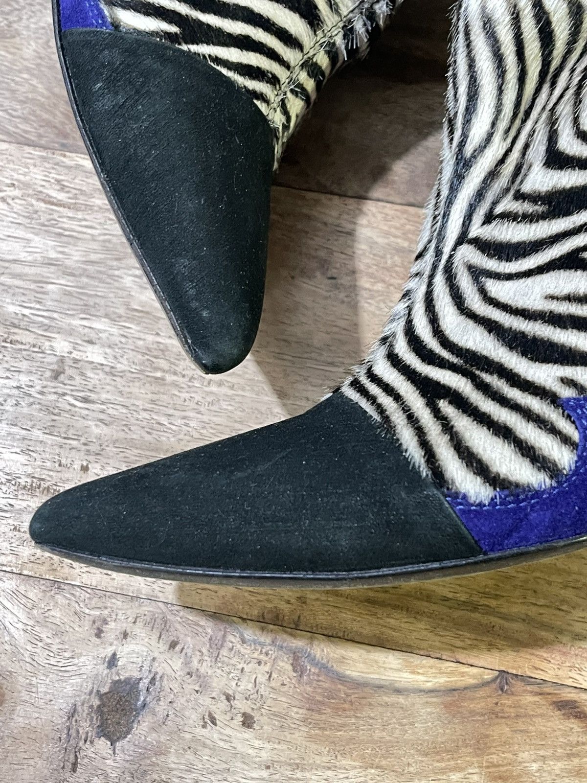 Haider Ackermann SS16 Zebra Ponyhair and Blue Suede Flame Booties Size US 11 / IT 41 - 2 Thumbnail