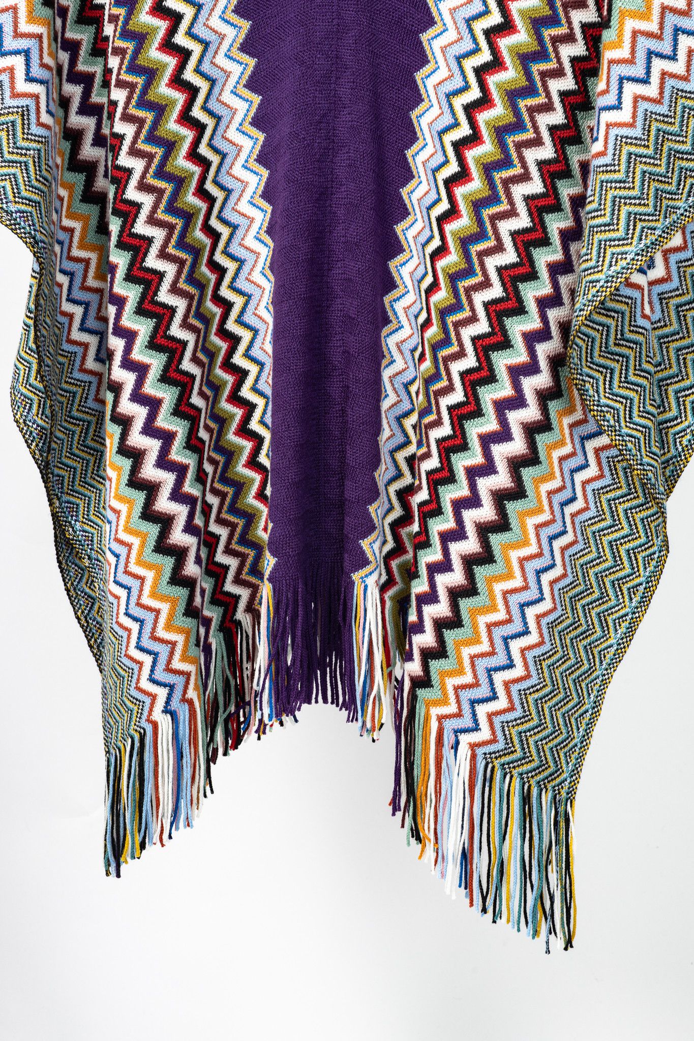Missoni Missoni Purple Chevron Wool-Knit Fringe Poncho Size ONE SIZE - 7 Thumbnail