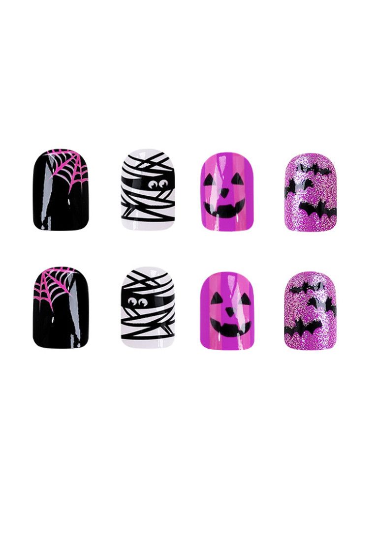 Other Halloween Press on Fake Nails Short Square with Ghost Design Size ONE SIZE - 5 Thumbnail