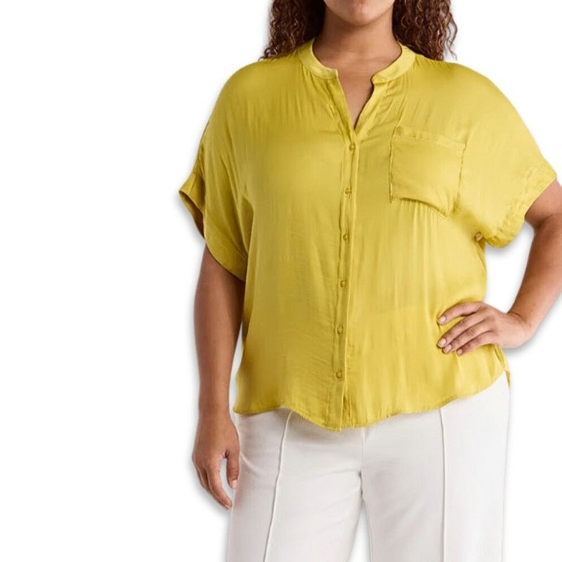 Other Industry Republic Top Button Up Short Sleeves Yellow Green M Size M / US 6-8 / IT 42-44 - 1 Thumbnail