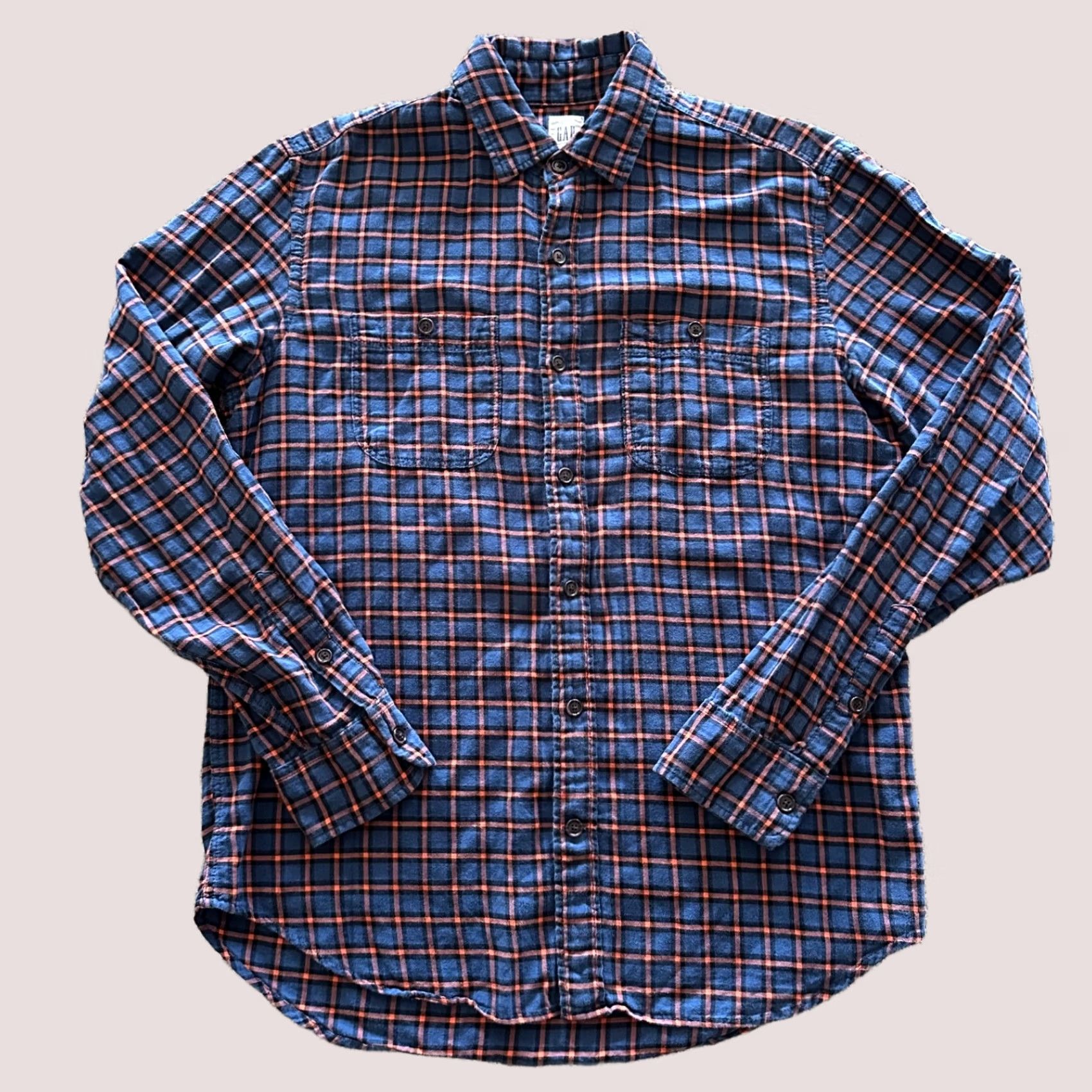 Gap Gap Shirt Mens S Flannel Button-Up Blue Plaid 98% Cotton 2% Spandex Stretch Size US S / EU 44-46 / 1 - 1 Thumbnail