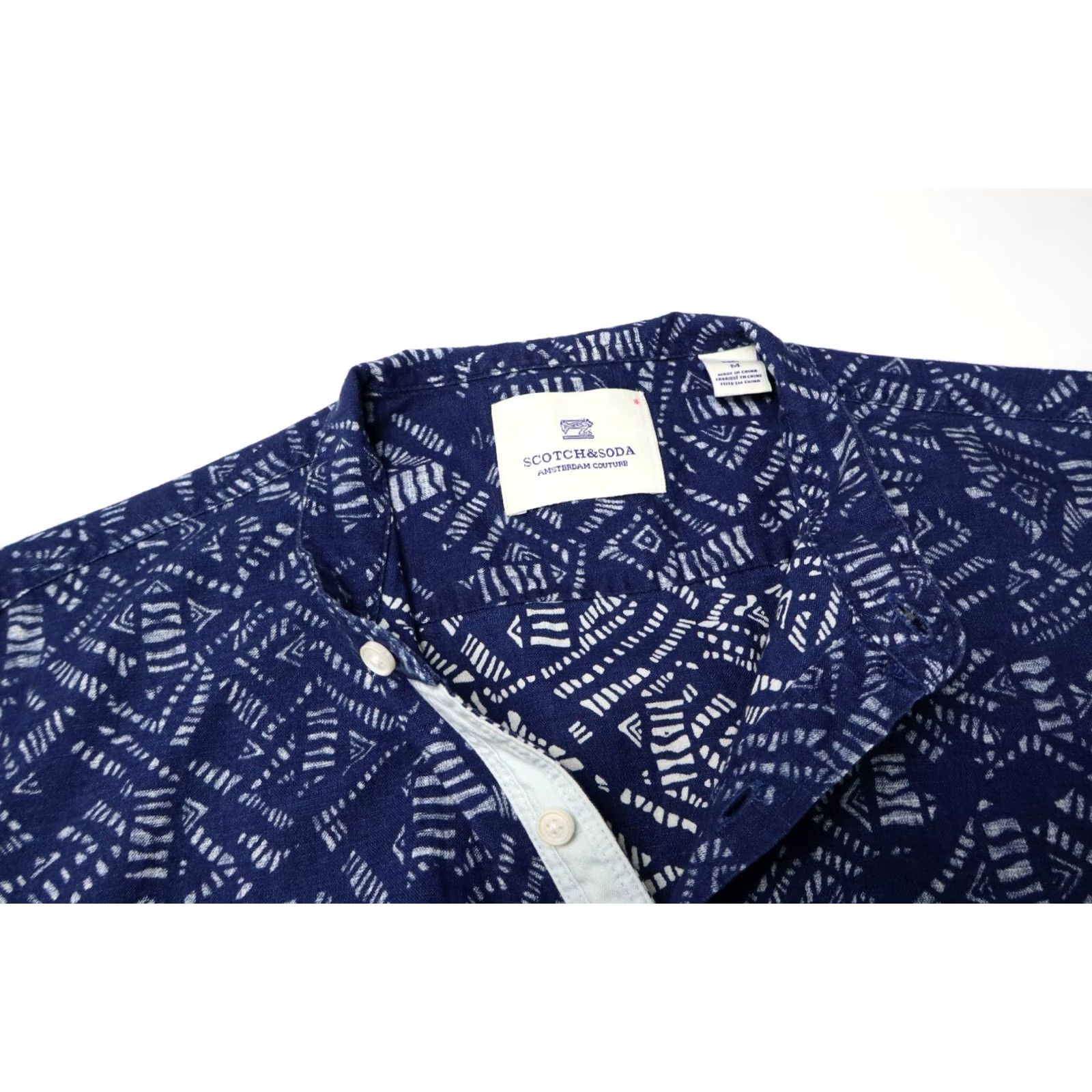 Scotch & Soda SCOTCH & SODA Shirt Men's MEDIUM Patterned Long Sleeve Button-Up Linen Blend blue shirt Size US M / EU 48-50 / 2 - 4 Thumbnail