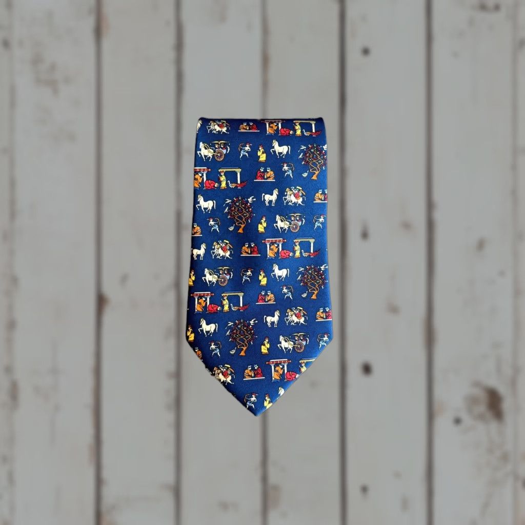 Salvatore Ferragamo SALVATORE FERRAGAMO Tie Persian Medieval Novelty Blue Silk Italy Necktie Size ONE SIZE - 1 Thumbnail