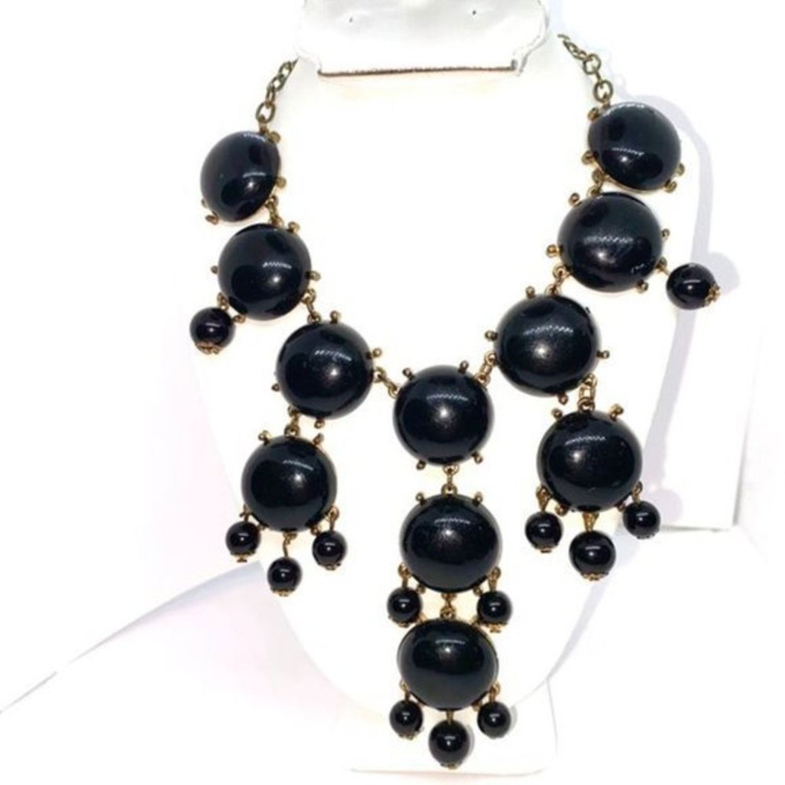 Handmade Gold-Tone Black Pendant Beaded Bib Statement Necklace Size ONE SIZE - 1 Thumbnail