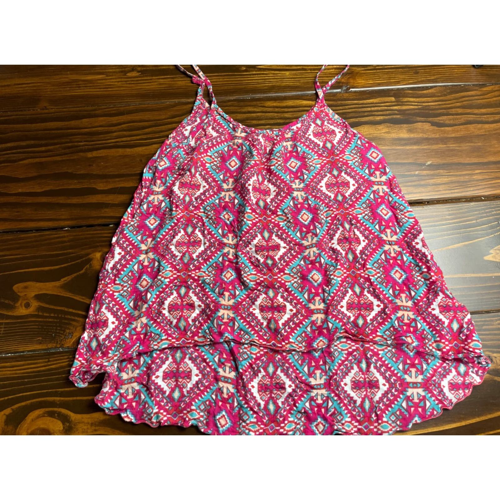Pinko Santiki Tank Top Women's Small Pink Blue White Geometric Aztec Spaghetti Strap Tank Shirt Size S / US 4 / IT 40 - 2 Thumbnail