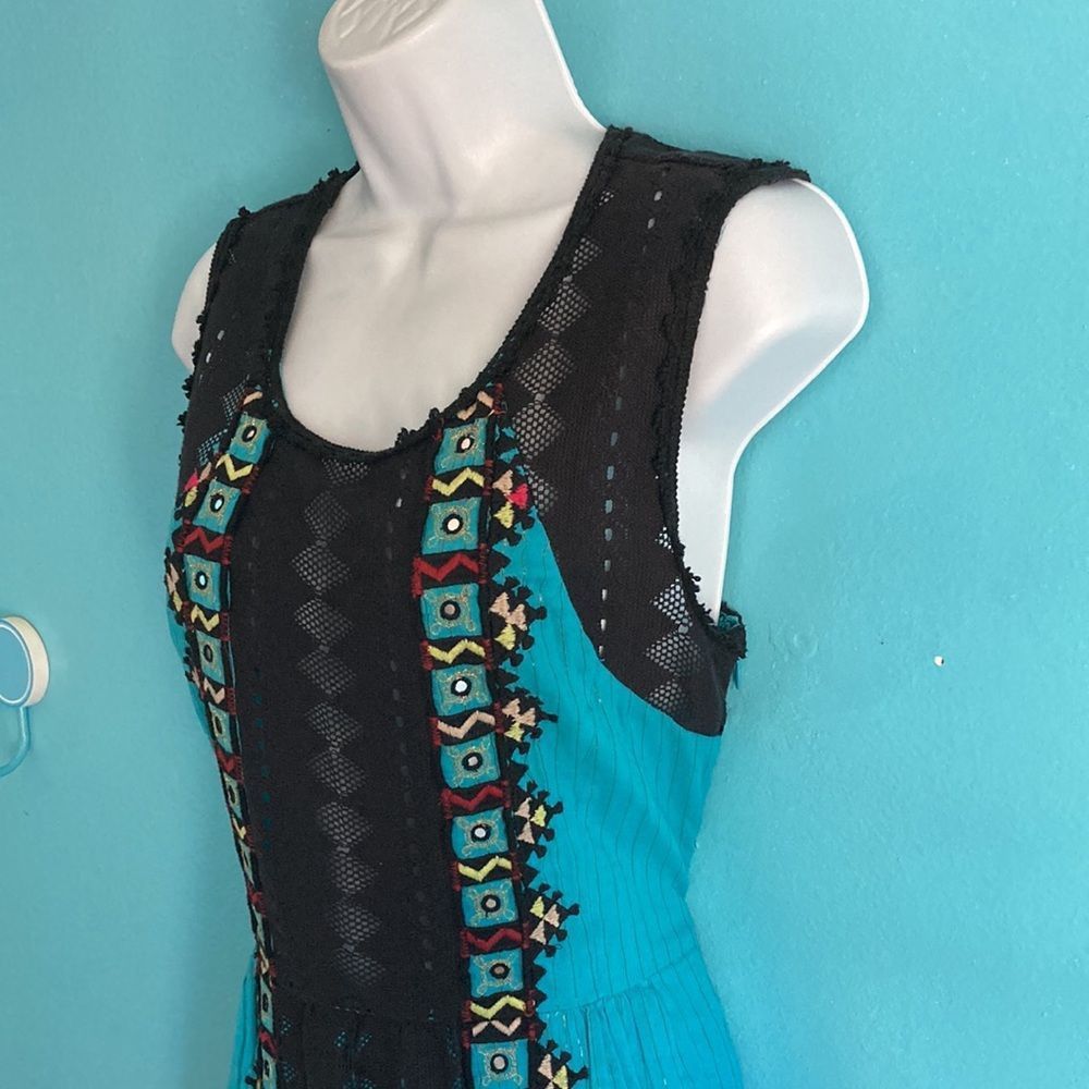 Free People Free People Size 6 Mini Fit Flare Dress S Turquoise & Black Size S / US 4 / IT 40 - 7 Thumbnail