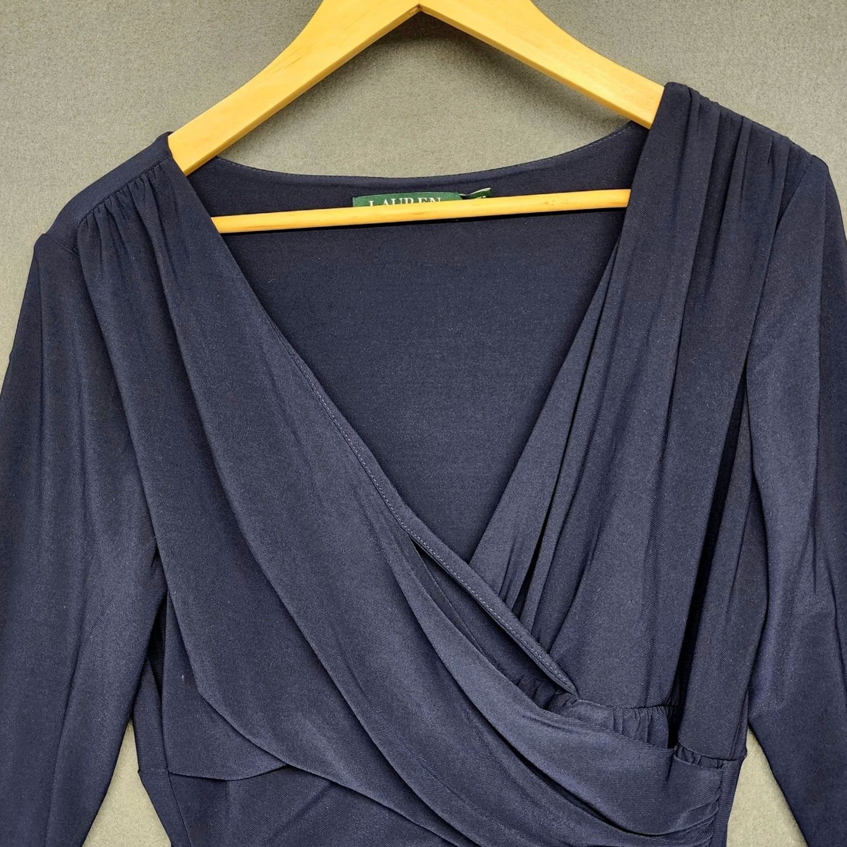 Ralph Lauren Ralph Lauren LRL Dress Womens 10 Navy Blue Slinky Stretch Midi V-Neck Wrap Pullover Classic Formal Party/Cocktail Mens Women Size L / US 10 / IT 46 - 7 Thumbnail