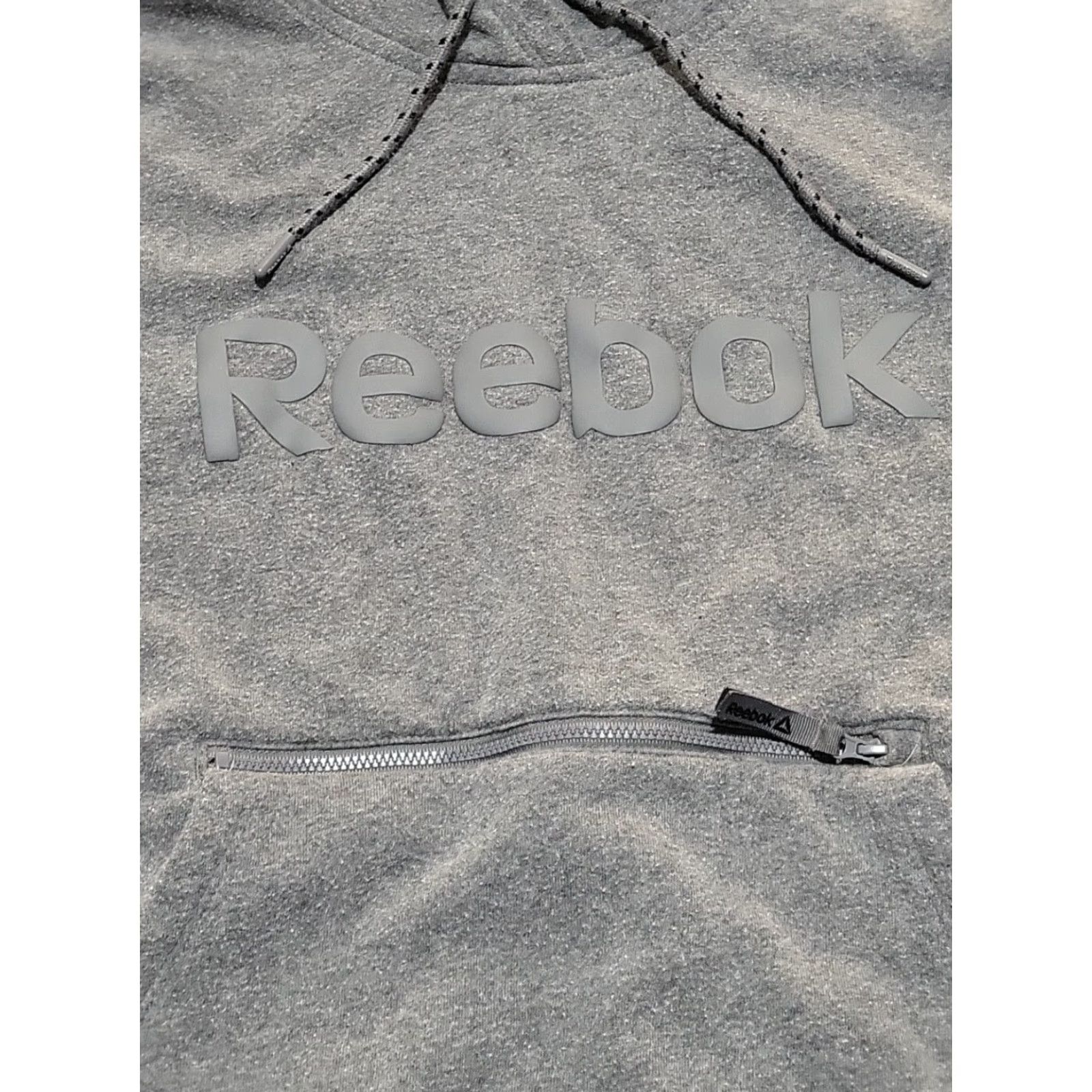 Reebok Reebok Hoodie Pullover L Gray Spellout Graphic Print Zipper Pocket Gym Training Mens L Regular Fleece 60/40 Size US L / EU 52-54 / 3 - 3 Thumbnail