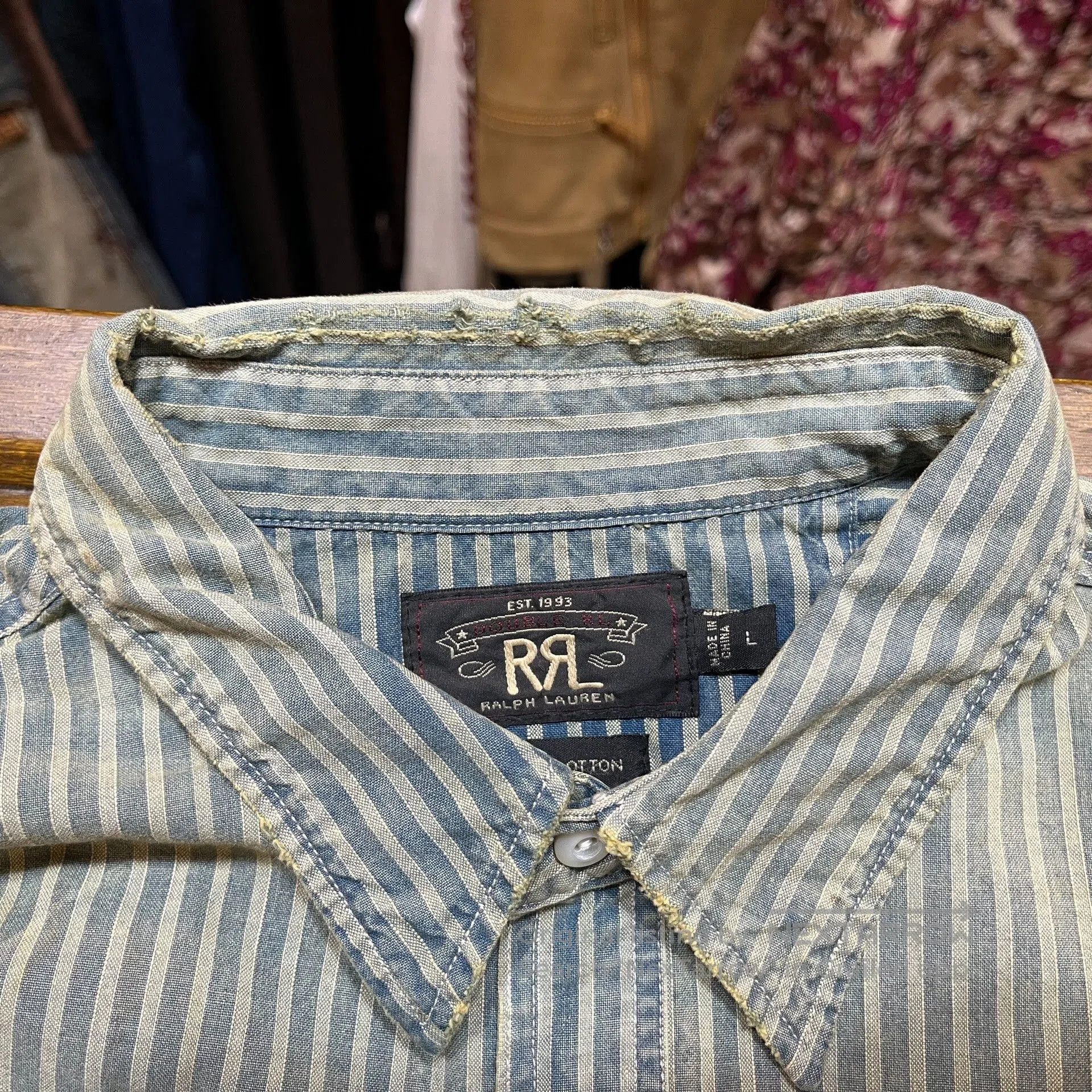 RRL Ralph Lauren RRL Distressed Striped Shirt. Size US L / EU 52-54 / 3 - 3 Thumbnail