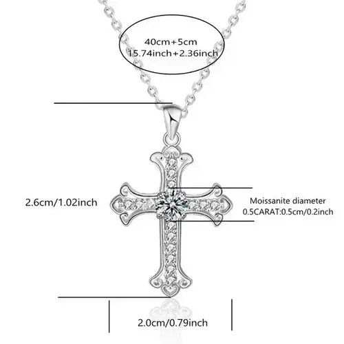Jewelry 925 Sterling Silver 0.5 Carat Moissanite Cross Necklace Size ONE SIZE - 4 Thumbnail