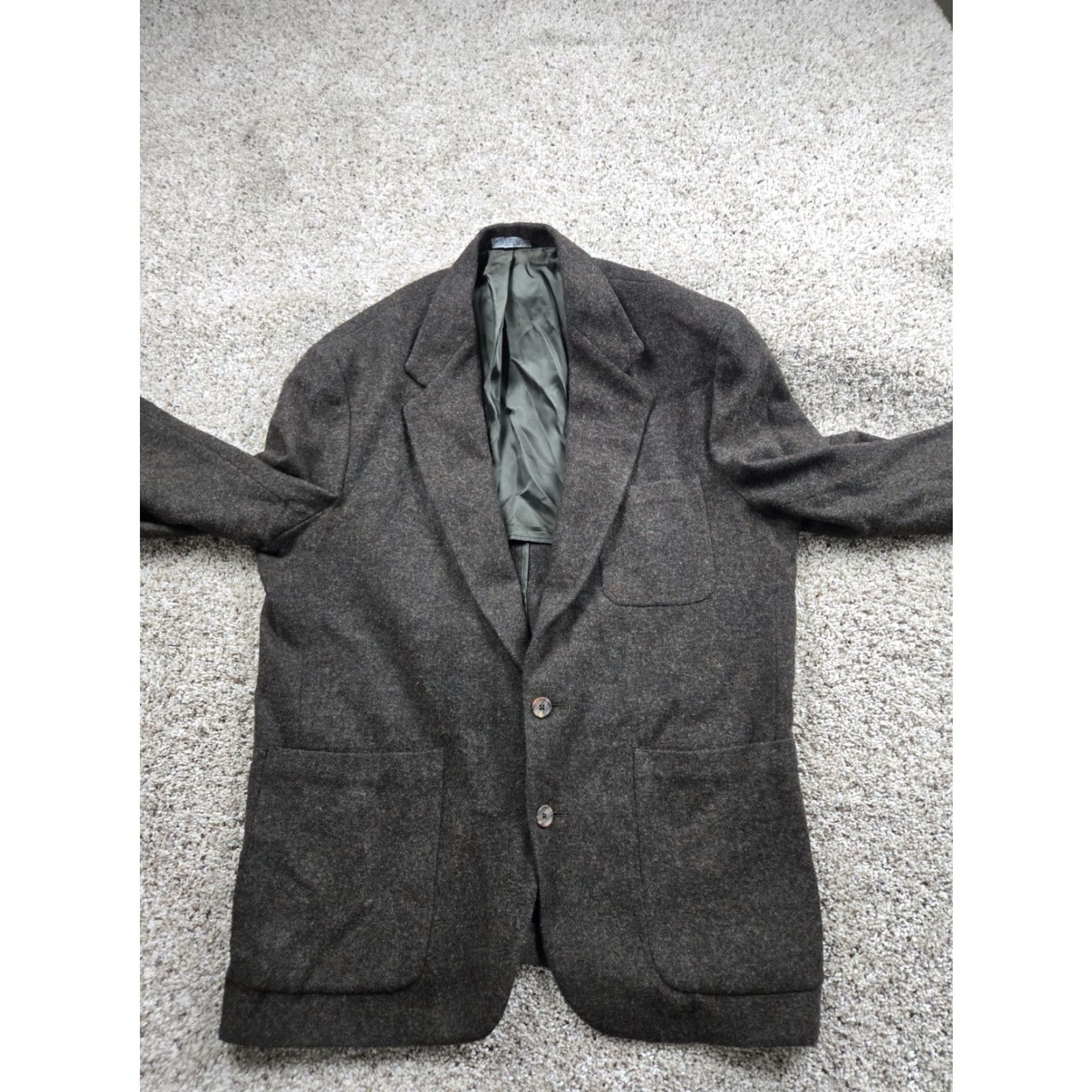 Lands' End VINTAGE Lands' End Tweed Blazer Mens 43R Brown Wool Jacket USA Made 2 Button Notch Lapel 2 Piece Classic 90s Men Brown Wool Blazer Size 46R - 5 Thumbnail