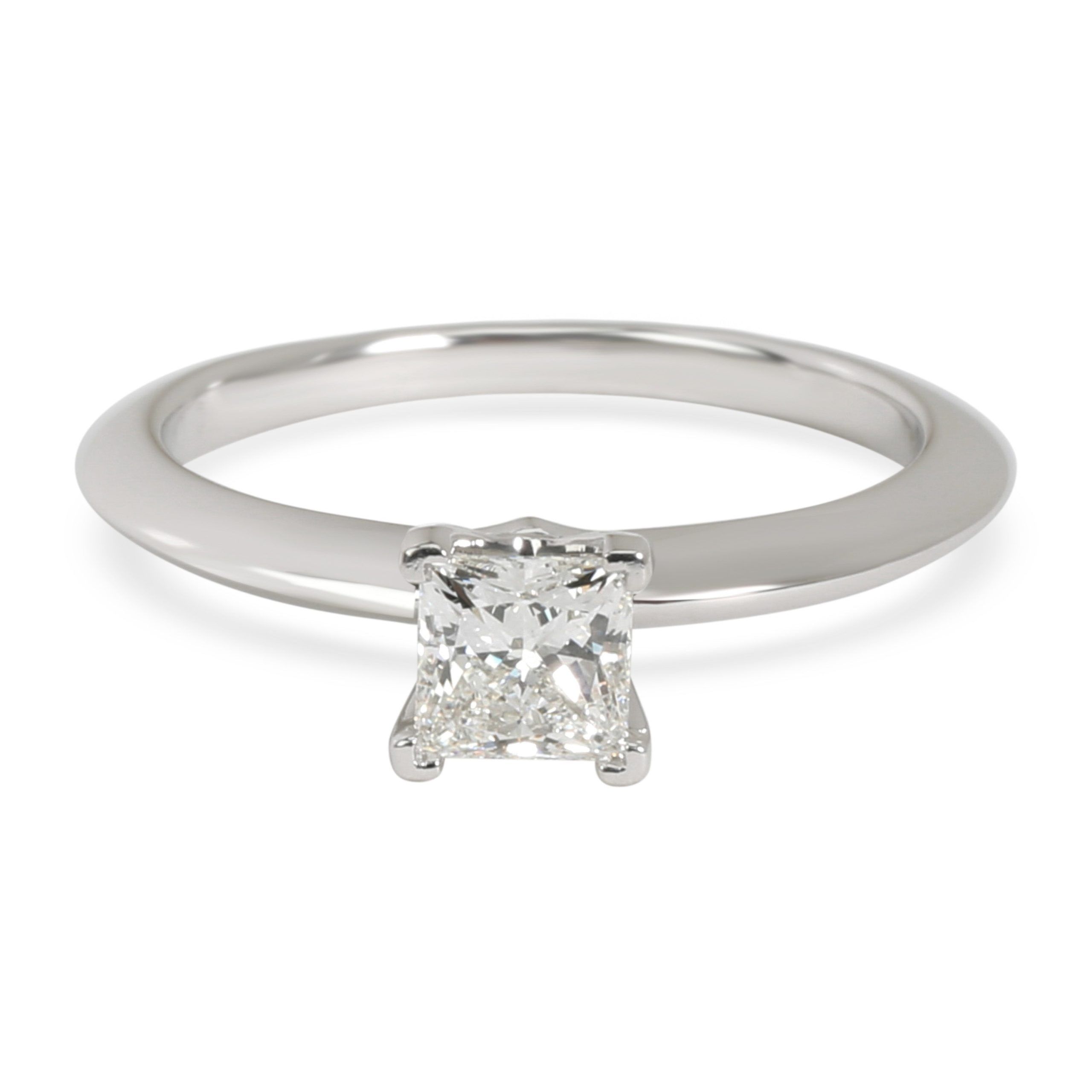 image of Tiffany Co Tiffany & Co. Princess Diamond Engagement Ring In Platinum (I-Vs2)0.42 Ctw in Silver, Wo