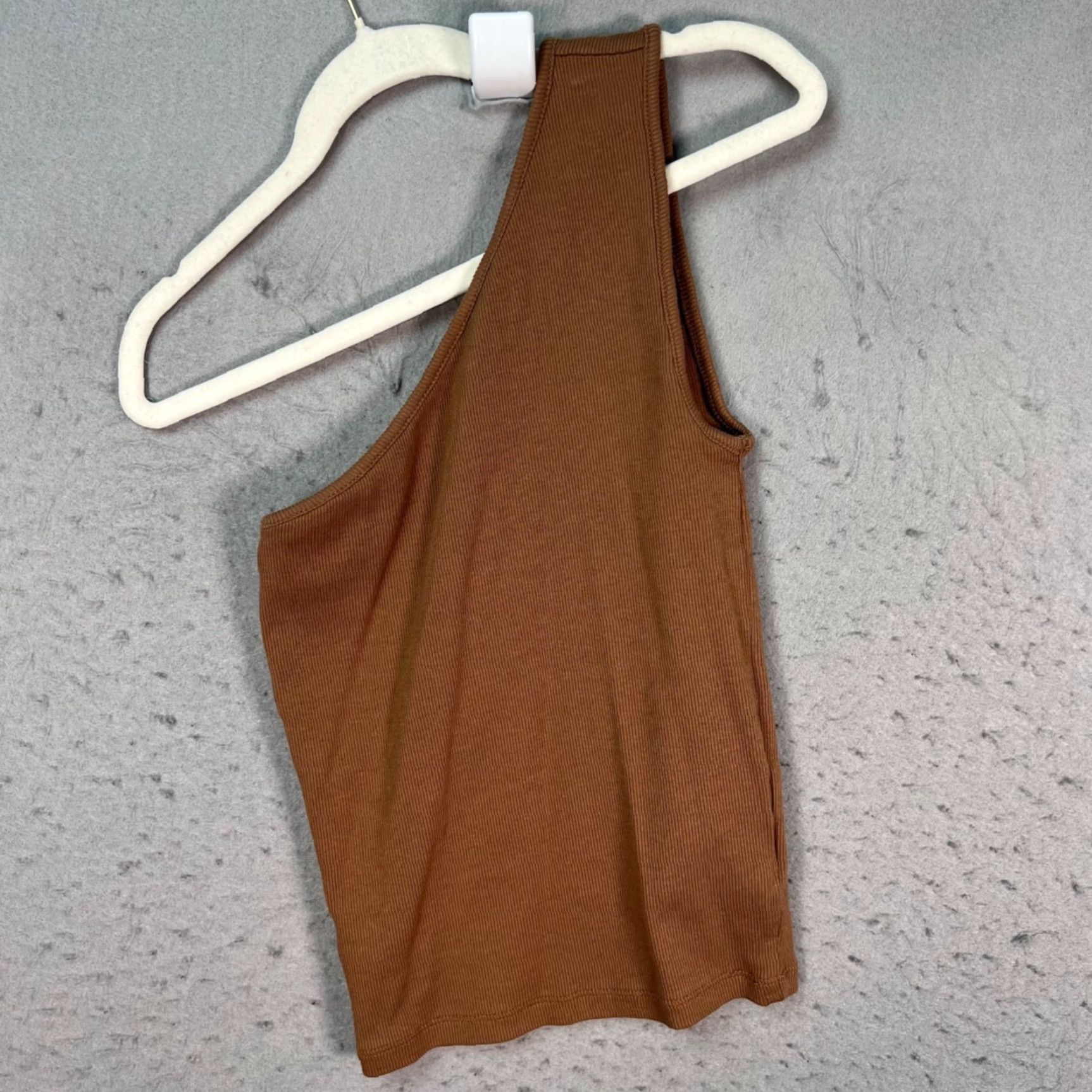 Madewell Madewell Tank Shirt Womens XS Brown One Shoulder Ribbed Cotton Blend Sleeveless Size XS / US 0-2 / IT 36-38 - 2 Thumbnail