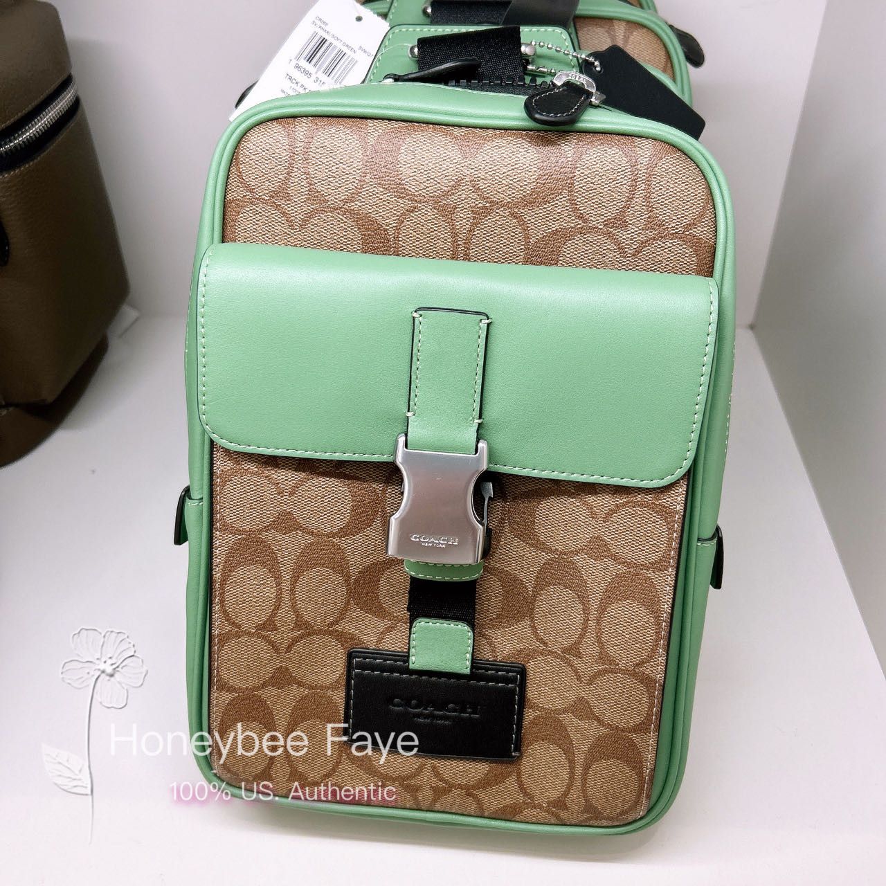 image of Coach Track Pack In Colorblock Signature Canvas Cr268 in Sv/Khaki/Soft Green, Men's