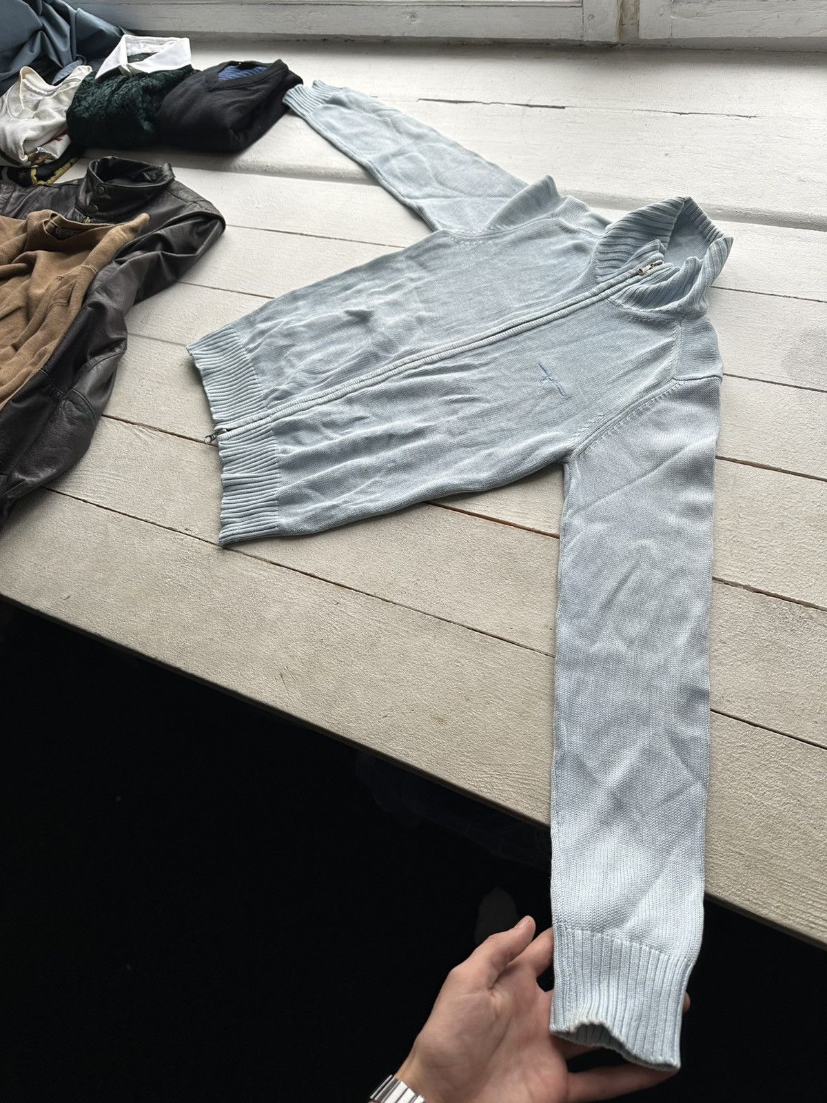Armani 🚨90s Armani Jeans Sweater wmn sz 40 light blue with logo l Size S / US 4 / IT 40 - 2 Thumbnail