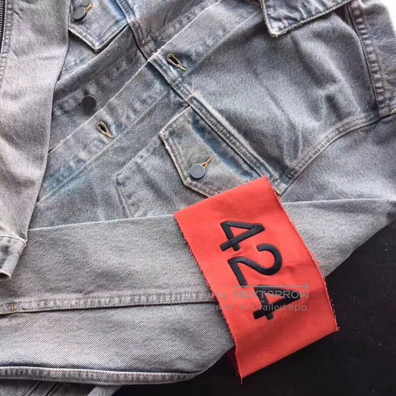 424 424 Blue Gray Sleeve Patch Denim Jacket Size US M / EU 48-50 / 2 - 1 Thumbnail