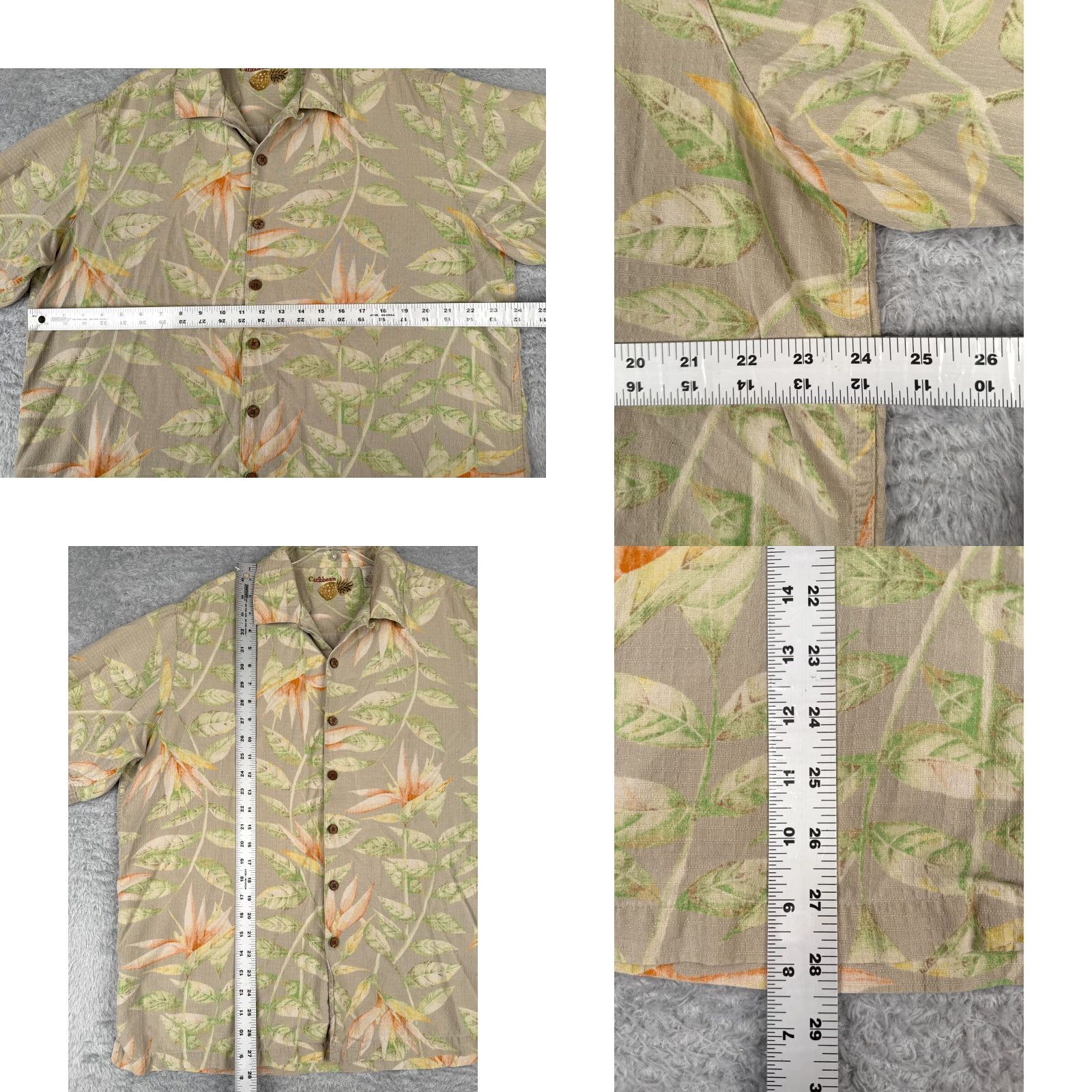 Paradise VINTAGE Caribbean Shirt Mens Large Gray Floral Bird Of Paradise Wood Button 100% Silk Size US L / EU 52-54 / 3 - 8 Thumbnail