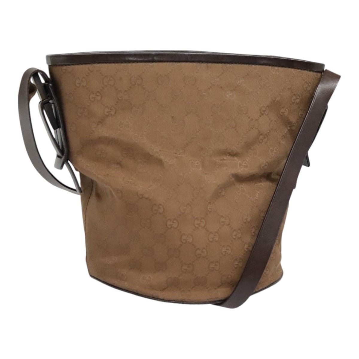 GUCCI GG Canvas Shoulder Bag Brown Silver