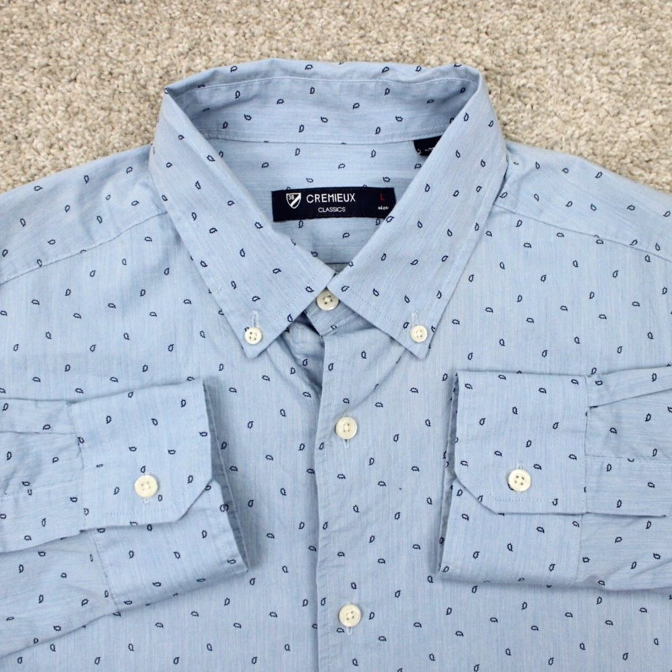 Cremieux Cremieux Classics Shirt Mens Large Blue Geometric AOP All Over Print Cotton L/S Size US L / EU 52-54 / 3 - 2 Thumbnail