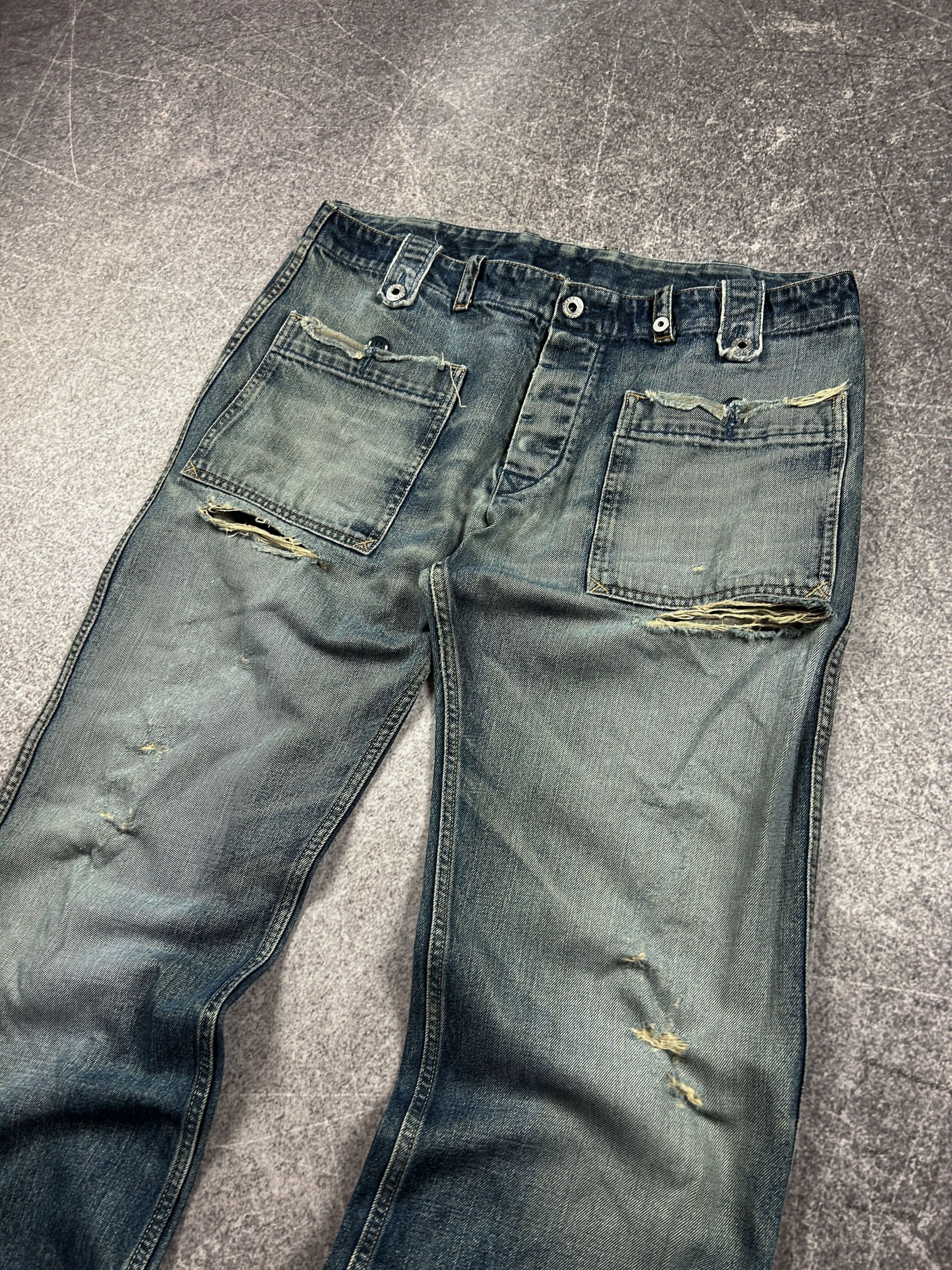 Diesel Distressed Wide Leg Denim Jeans Vintage Wash Grunge Style Size US 32 / EU 48 - 3 Thumbnail