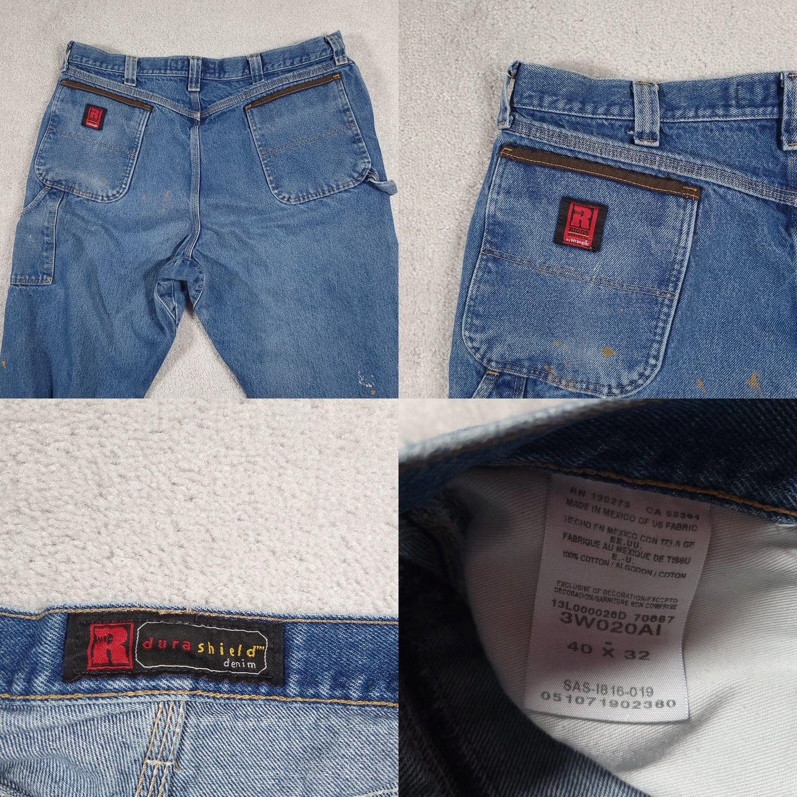 Wrangler VINTAGE Wrangler Riggs Jeans Mens 40x32 Blue Carpenter Workwear Distressed Paint Stains Size US 40 / EU 56 - 11 Thumbnail