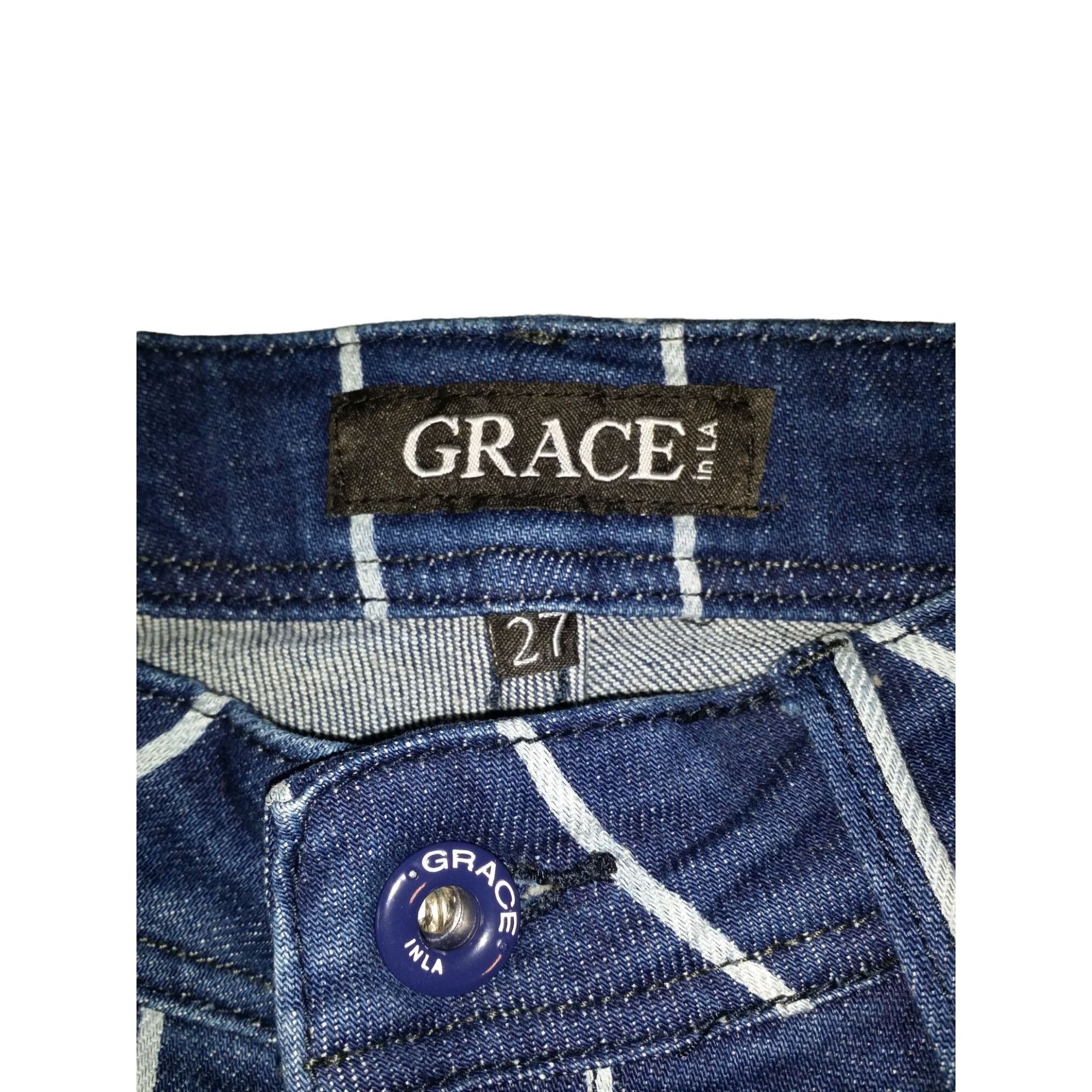 Grace in LA Grace In LA Jeans Women Sz 27 Pinstripe Flare Frayed Bell Bo Size 27" / US 4 / IT 40 - 6 Thumbnail